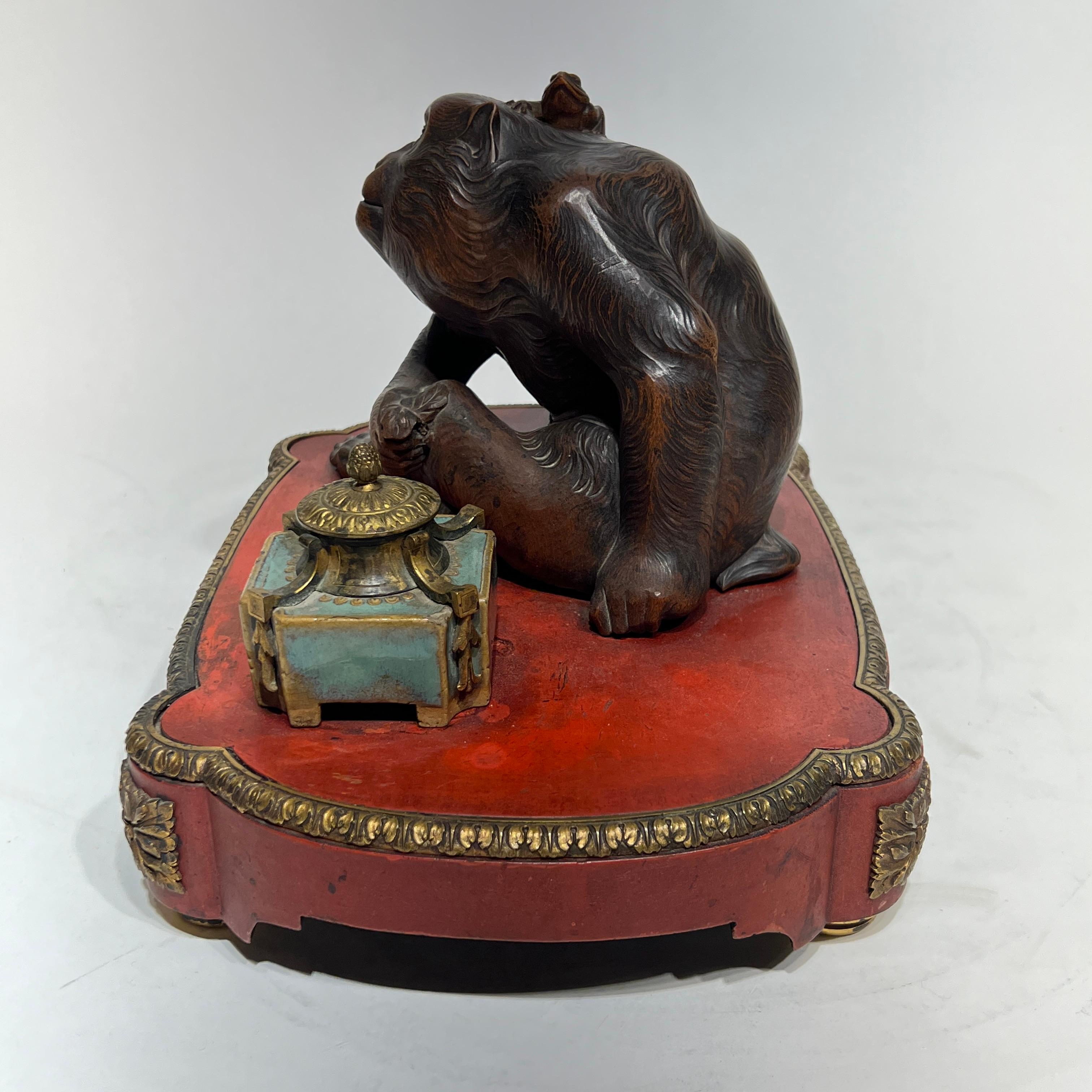 19th Century French /Japanese Inkwell with Okimono Bronze Monkey 3