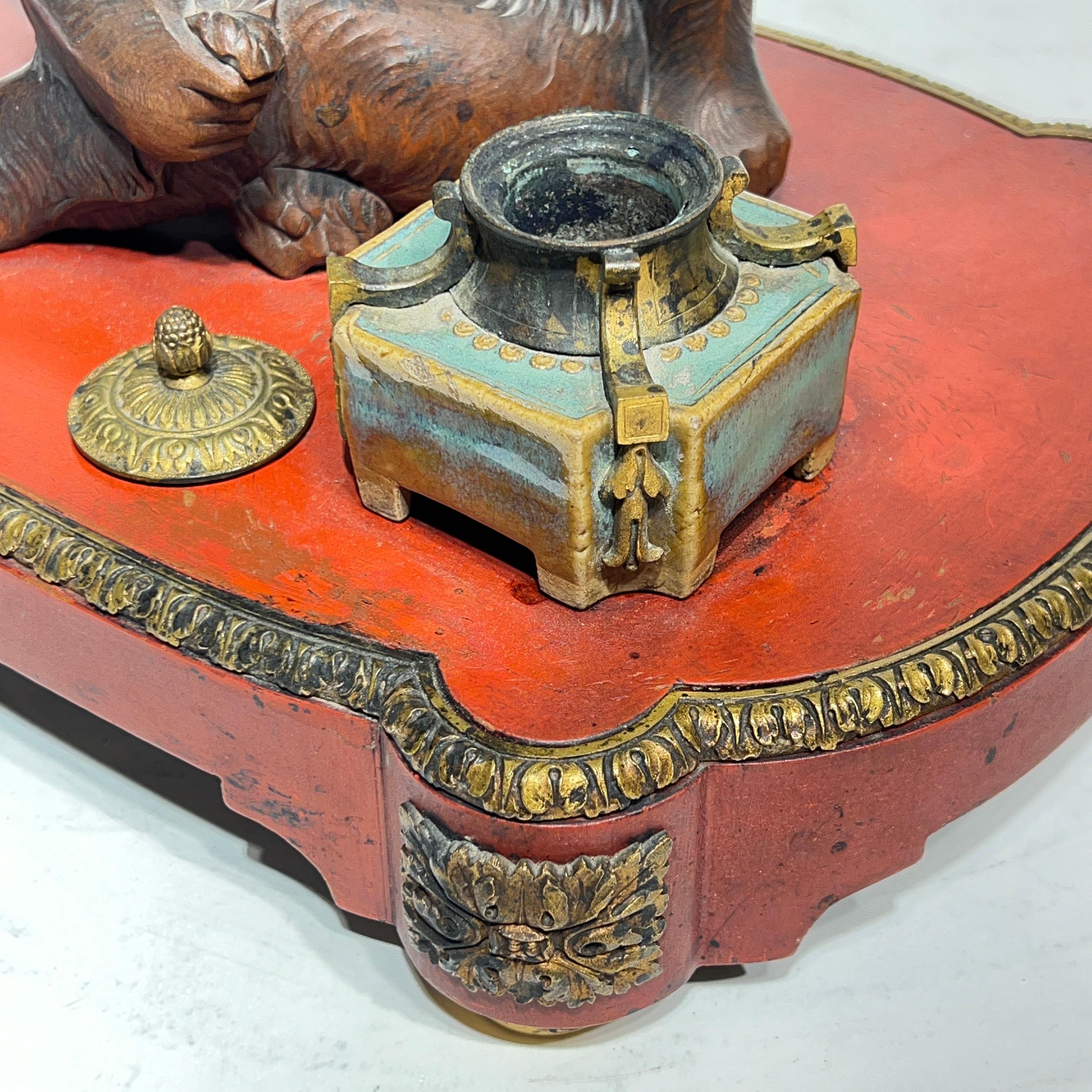 19th Century French /Japanese Inkwell with Okimono Bronze Monkey 4