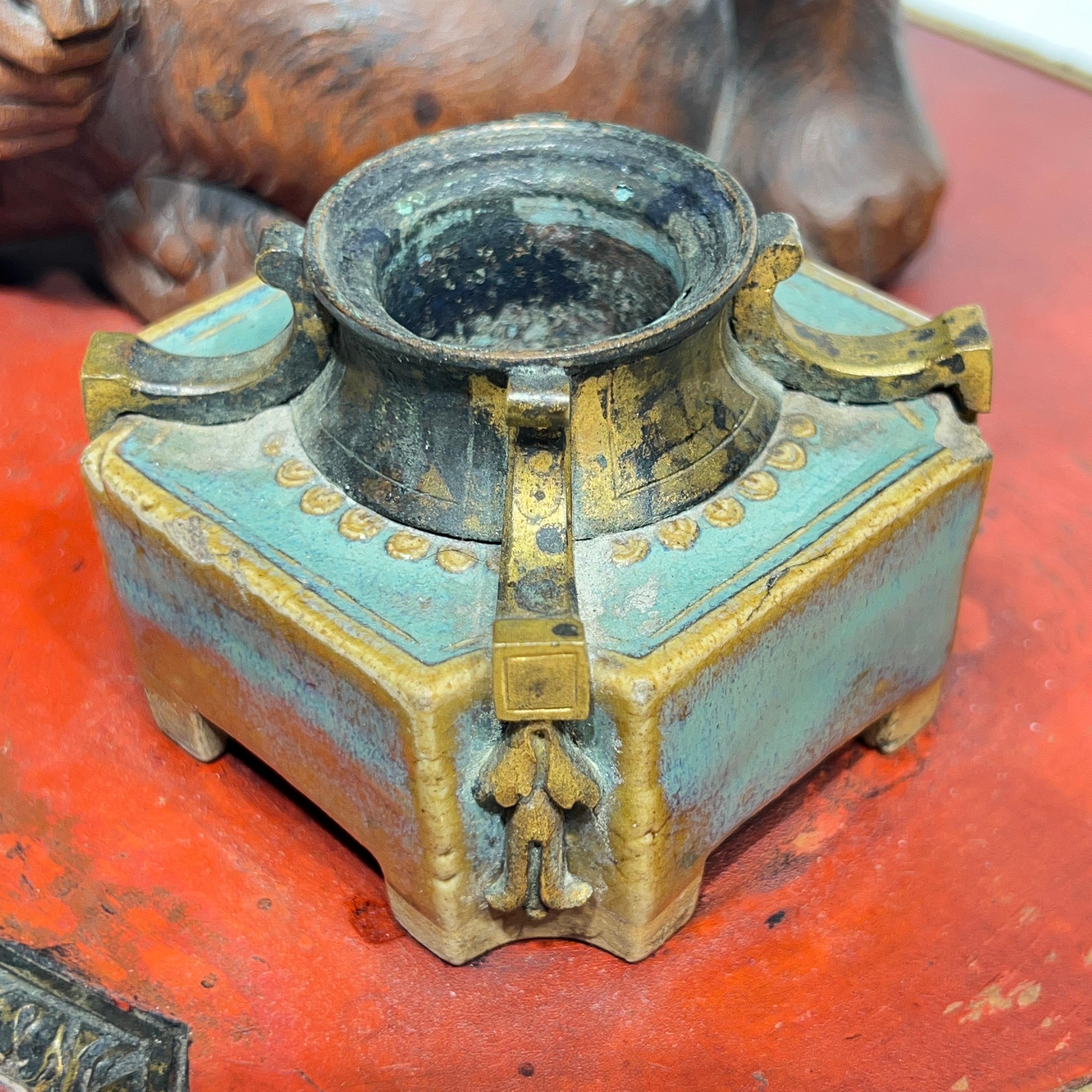 19th Century French /Japanese Inkwell with Okimono Bronze Monkey 5