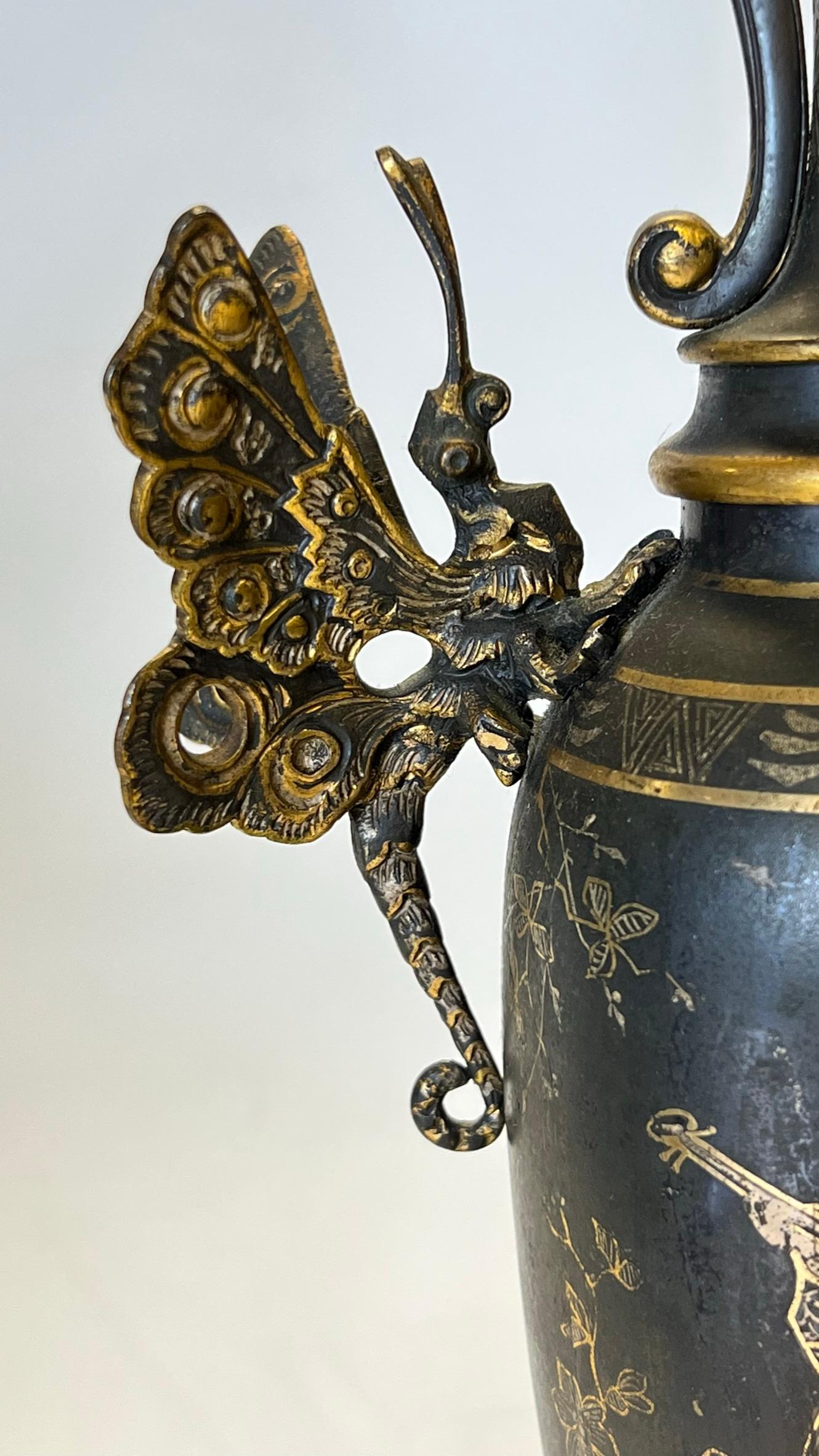 19th Century French Japanese Style Bronze Mantel Clock and Candelabra Garniture 3