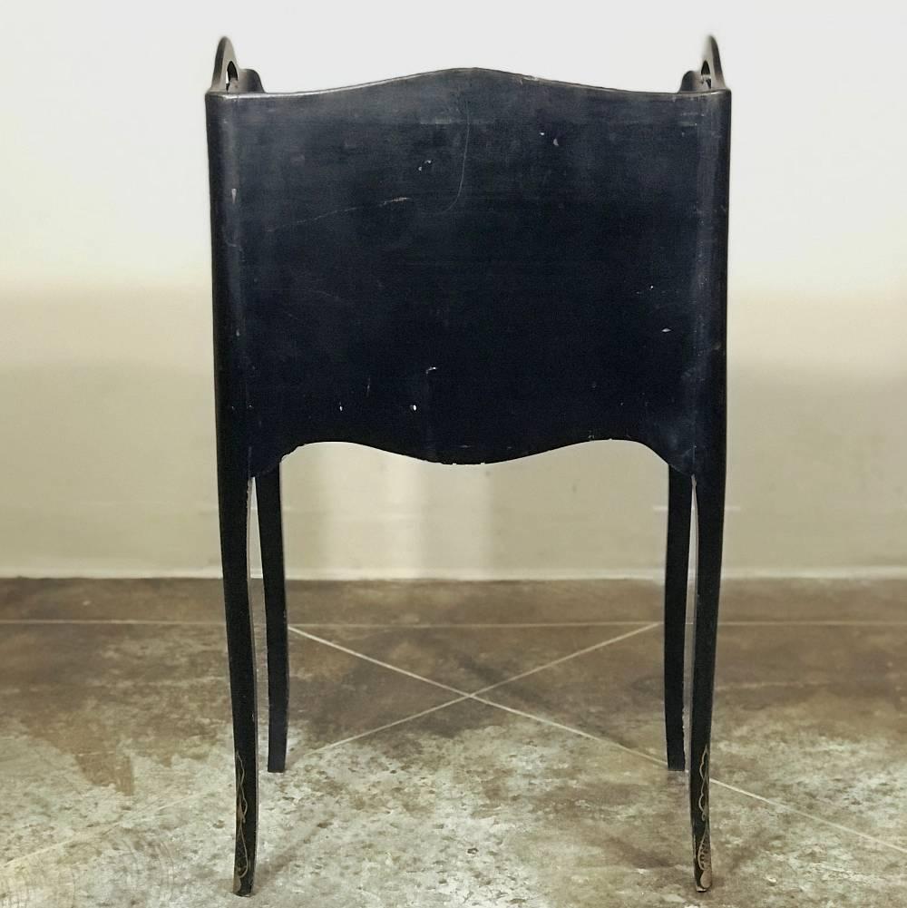 19th Century French Japanned Black Hand-Painted Lacquer Nightstand, End Table 1