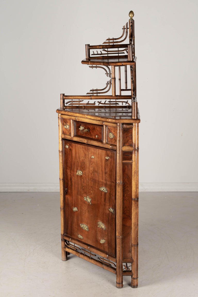 English 19th Century French Japonisme Bamboo Corner Cabinet For Sale