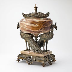 19th Century French Japonisme Bronze and Onyx Centerpiece with Figural Peacocks