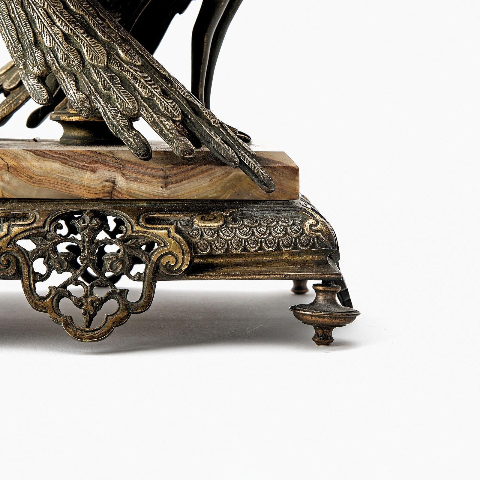 19th Century French Japonisme Bronze and Onyx Centerpiece with Figural Peacocks For Sale 5