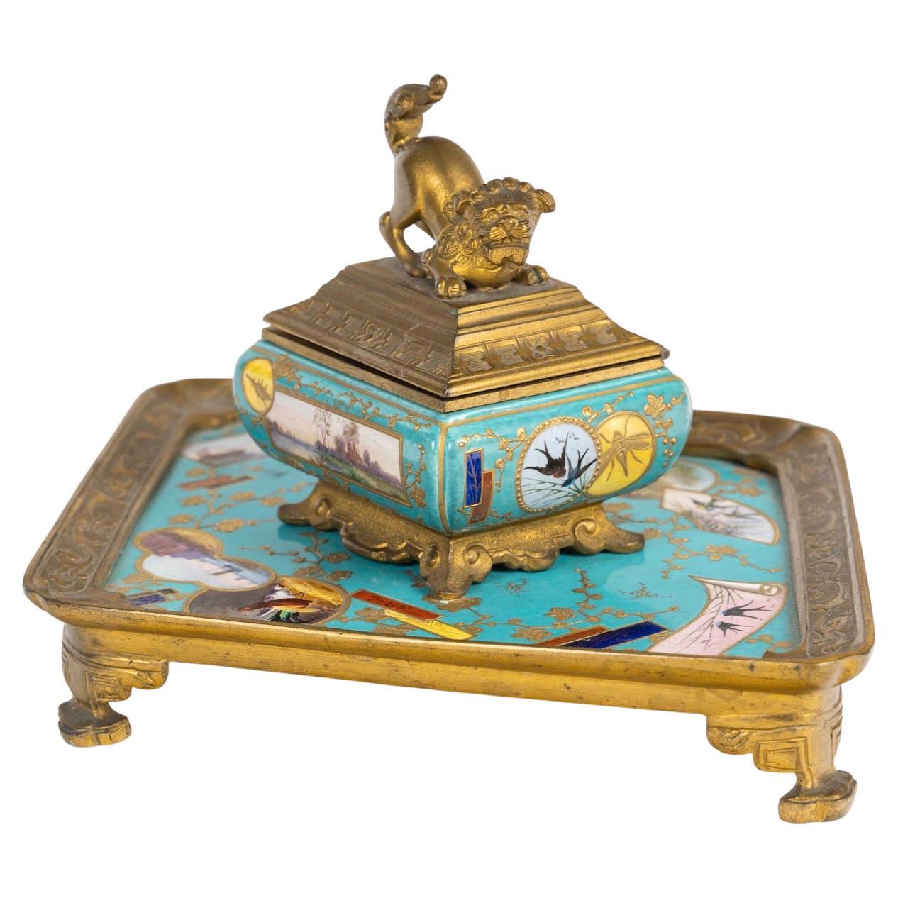 19th Century French Japonisme Inkwell attributed to L'Escalier de Cristal In Good Condition For Sale In Saint-Ouen, FR