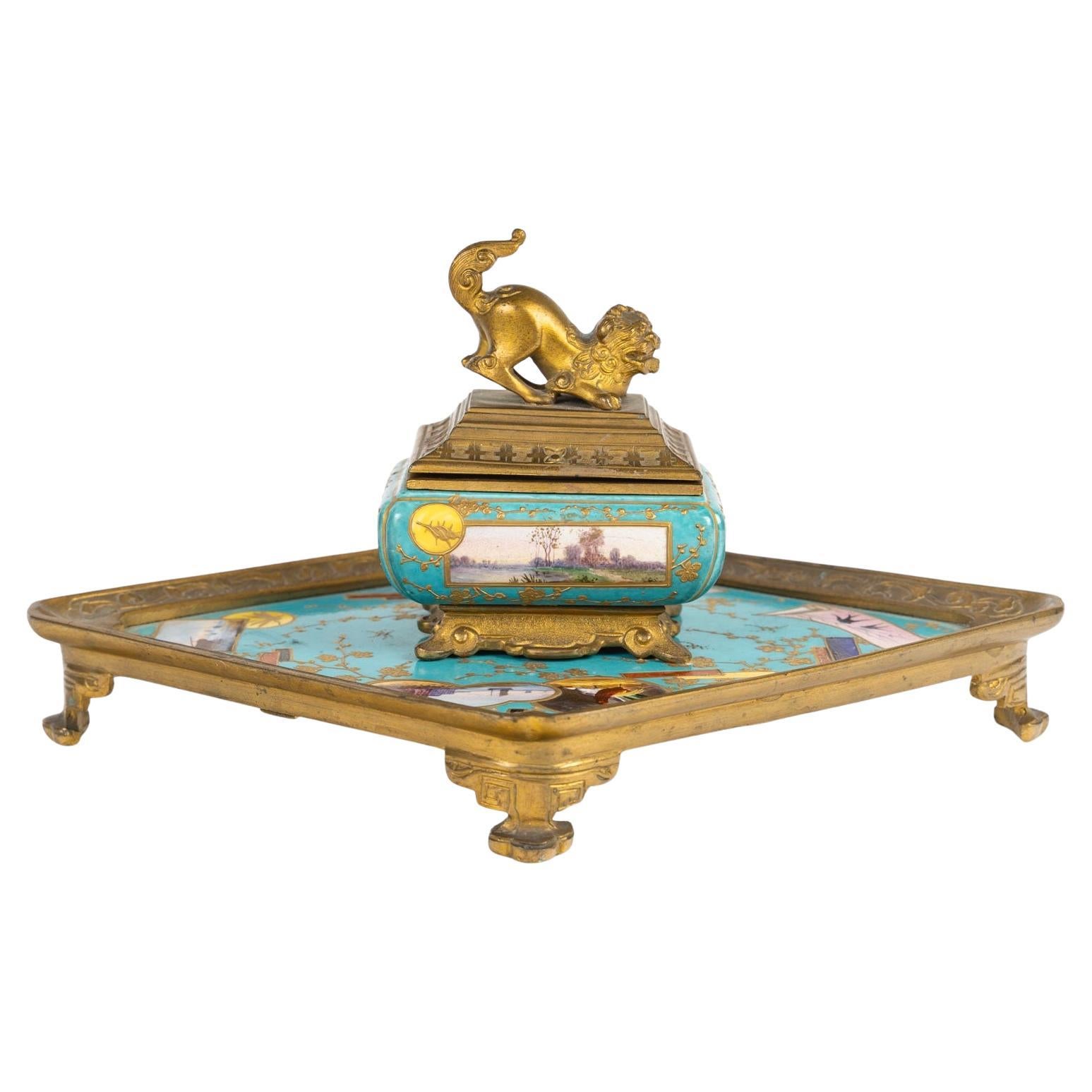 19th Century French Japonisme Inkwell attributed to L'Escalier de Cristal For Sale