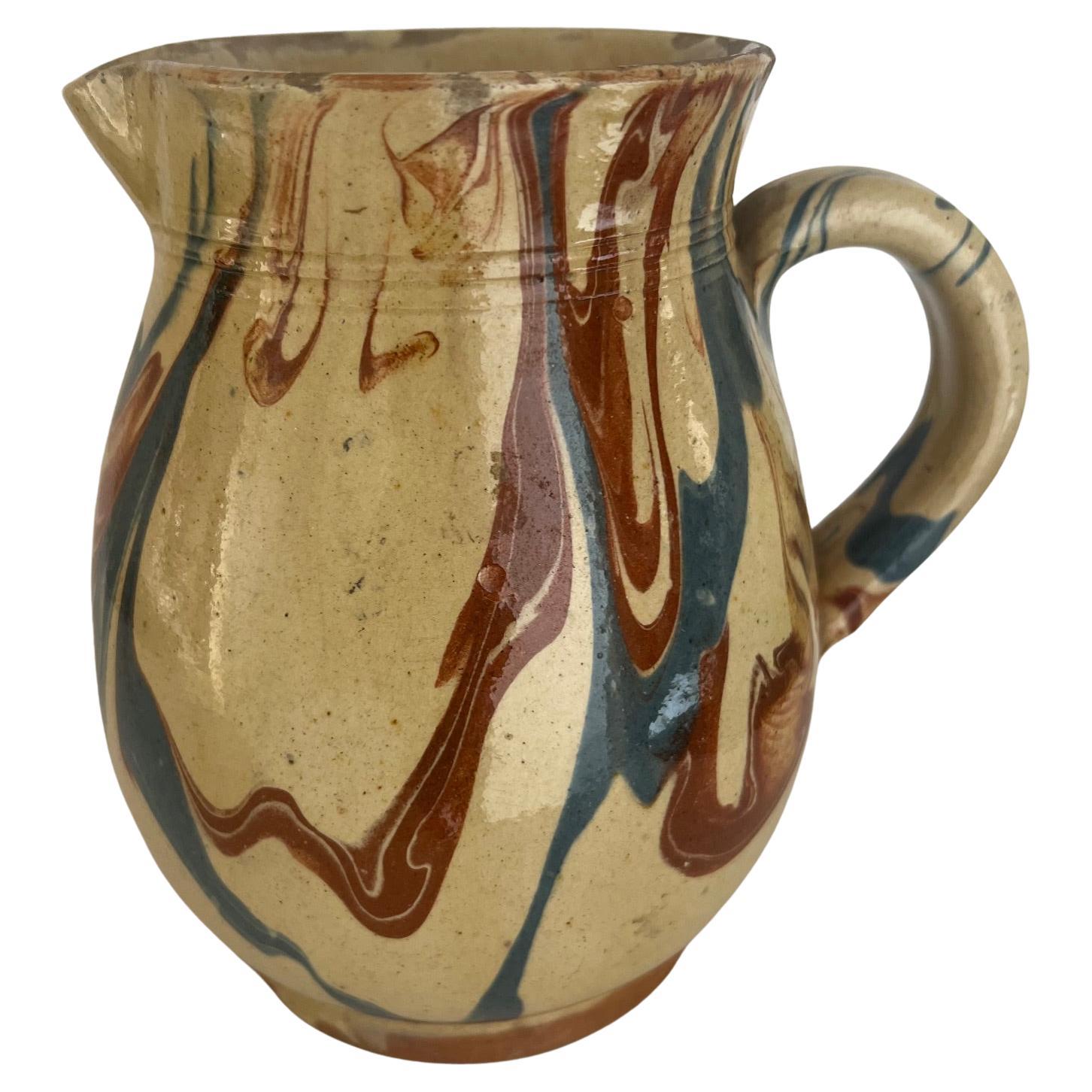 19th Century French Jaspe Country Pitcher For Sale