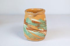 19th Century French Jaspe Pottery Pitcher with Yellow Glaze and Green Accents