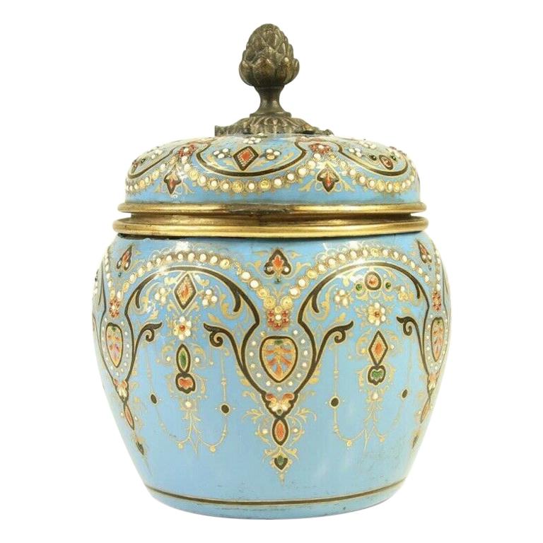 French Jeweled Turquoise Enamel Jar Scent Bottles Perfume, 19th Century  For Sale