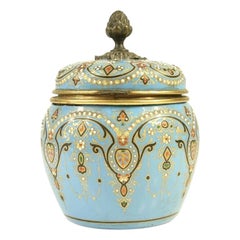 19th Century French Jeweled Turquoise Enamel Jar Scent Bottles Perfume