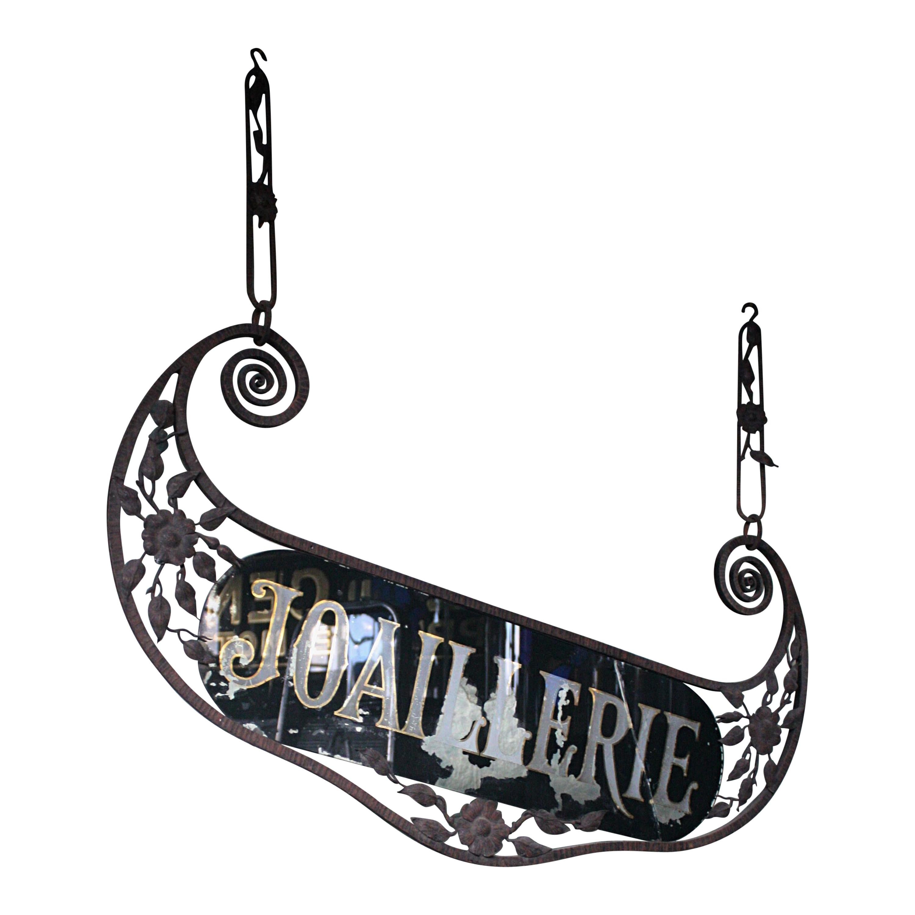 19th Century French Jeweler
s Trade Sign Verre Eglomise Blacksmith Art Nouveau