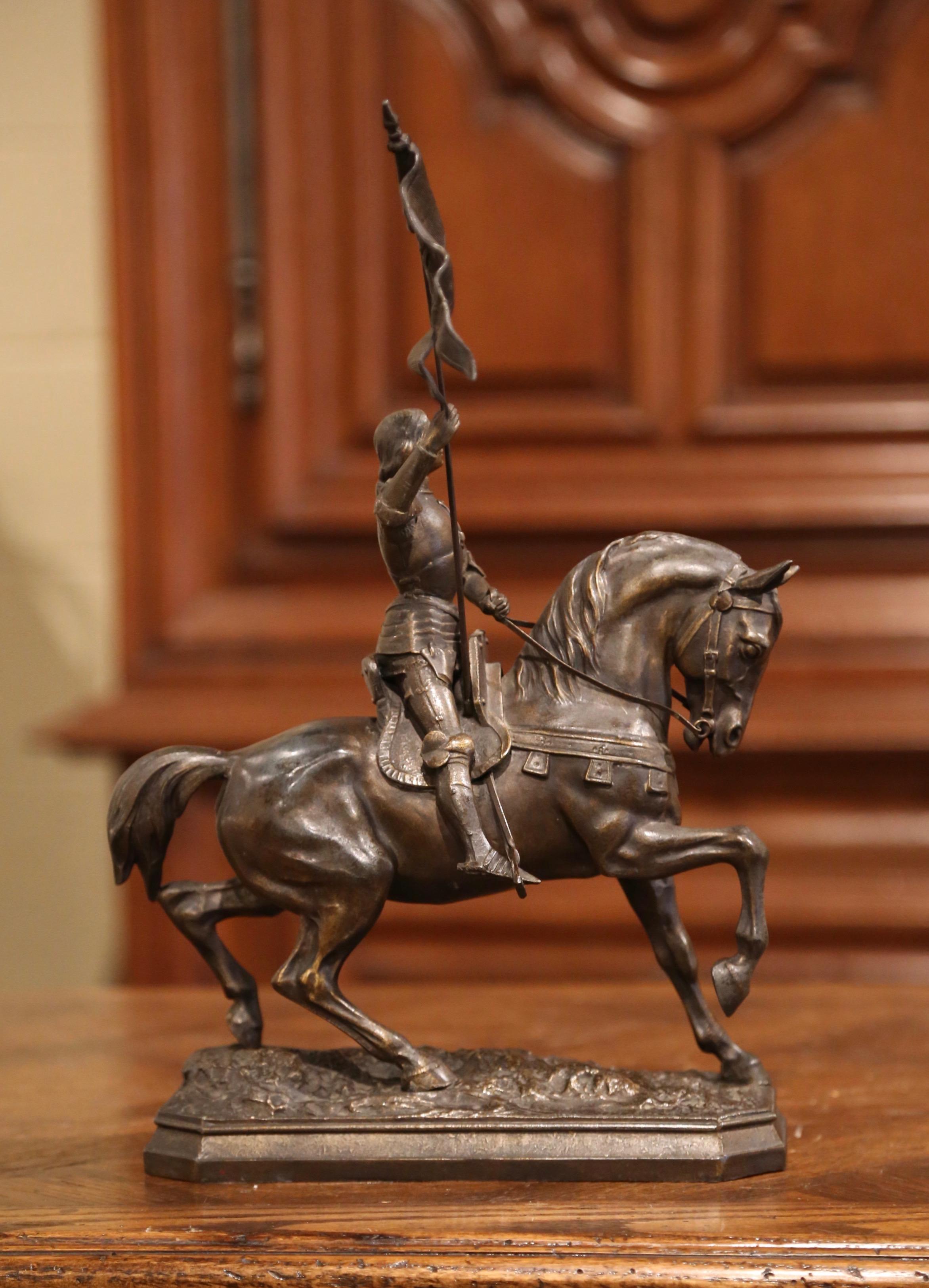 19th Century French Joan of Arc on Horse Patinated Spelter Figure Signed Perron 3