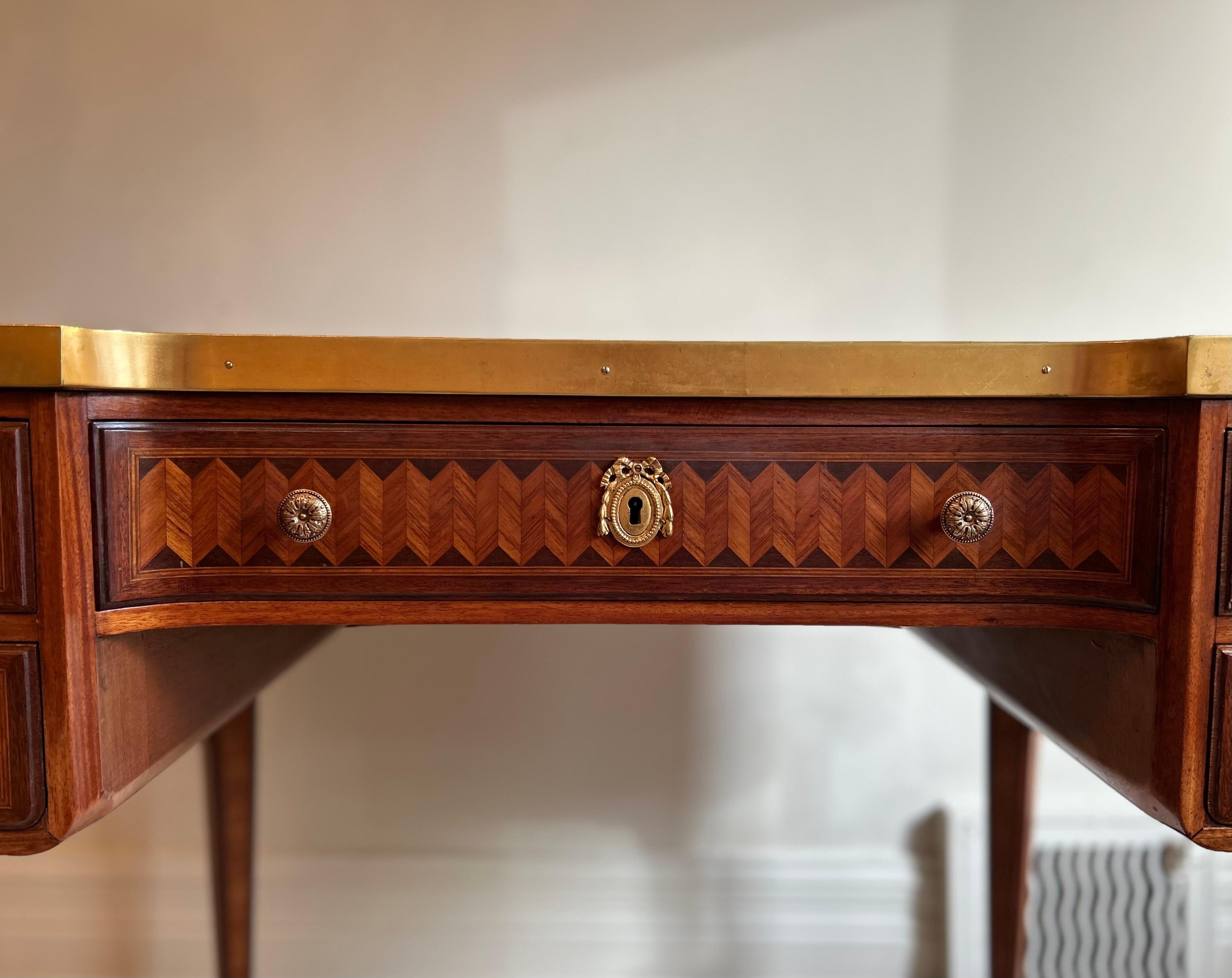 Bronze 19th Century French Kidney Shaped Marquetry Desk For Sale