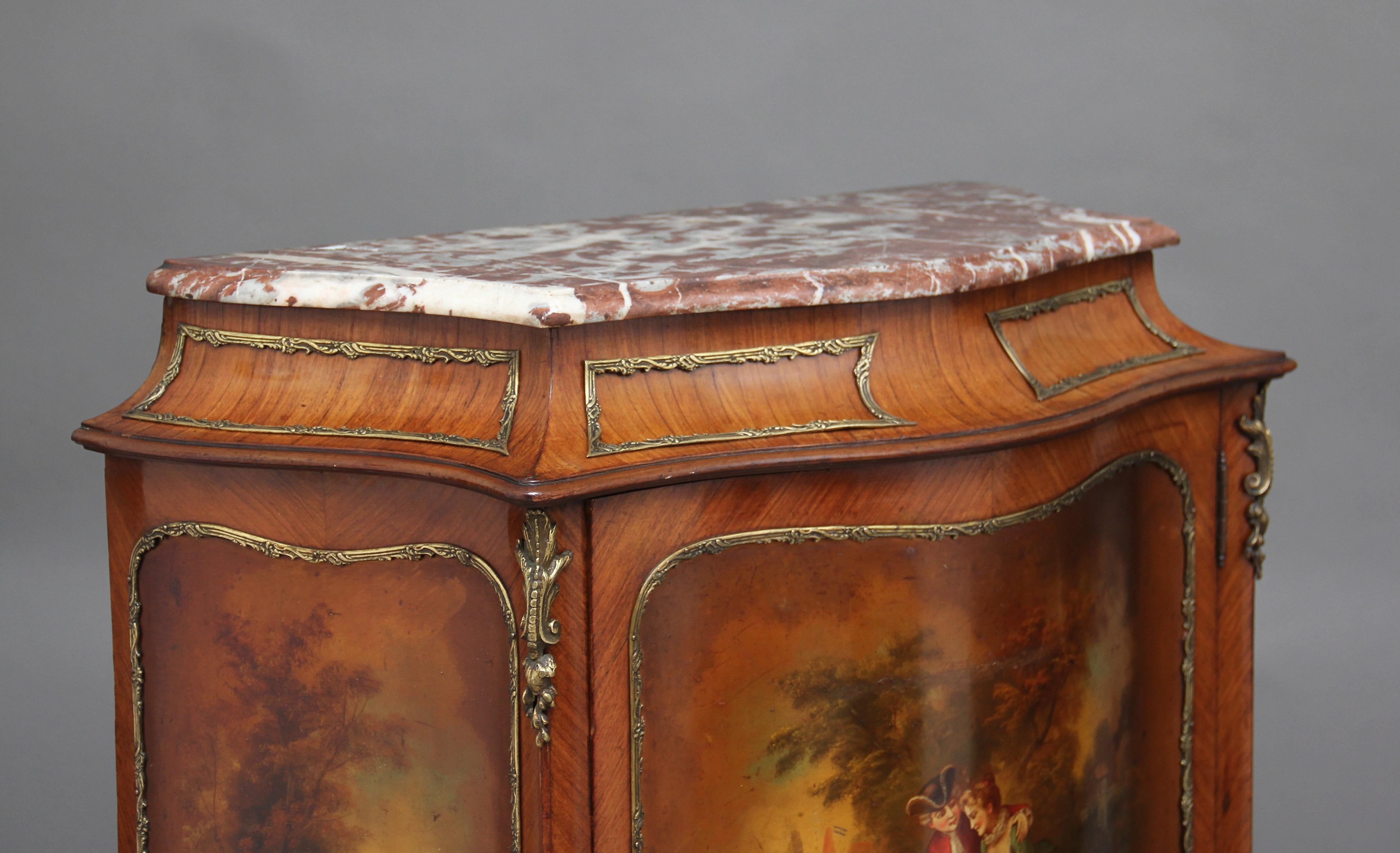 19th Century French Kingwood and brass mounted cabinet with original marble top 3