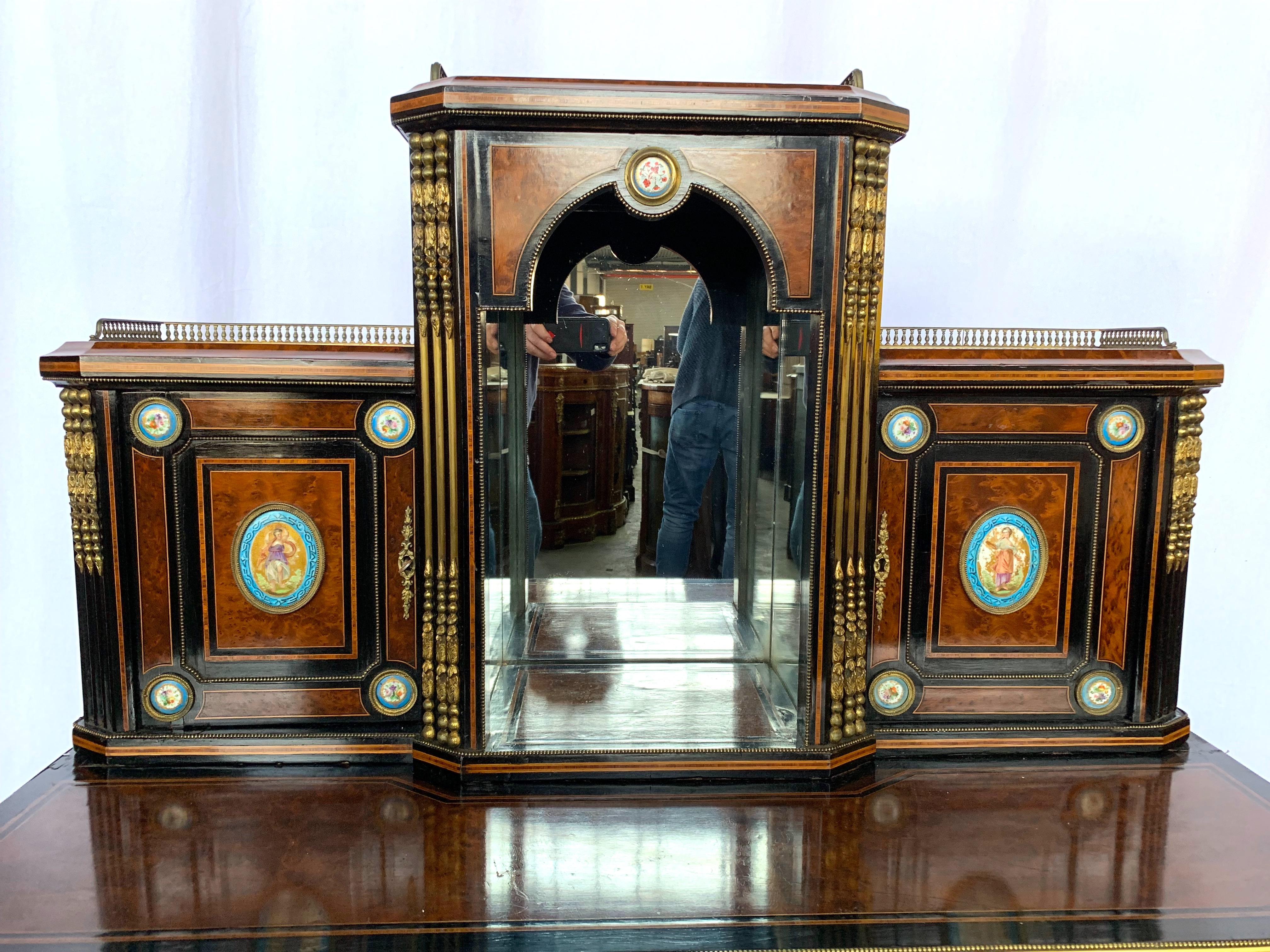 19th Century French Kingwood and Porcelain Mirrored Cabinet on Stand For Sale 5