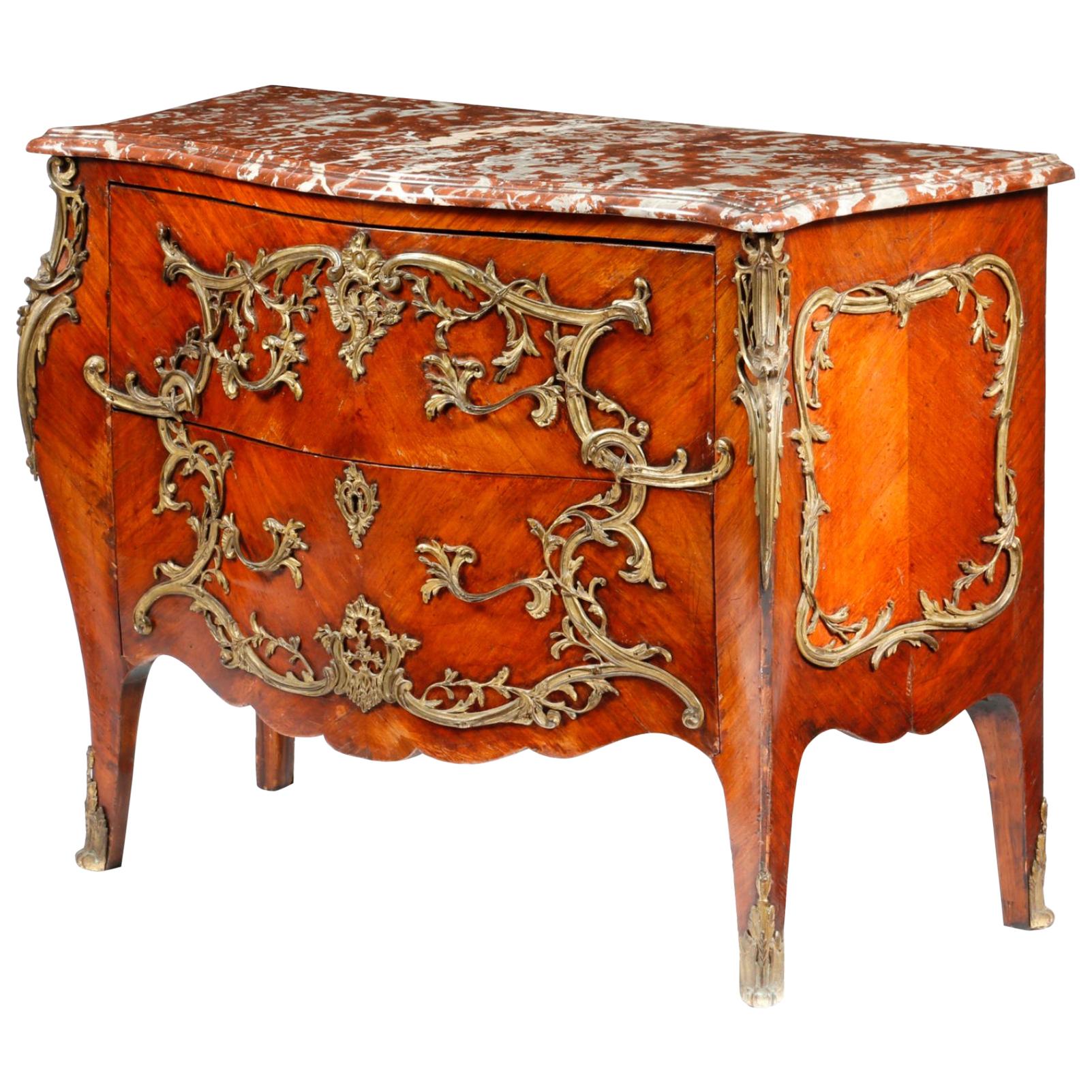 19th Century French Kingwood Bombe Commode with Marble Top in Louis XV Style