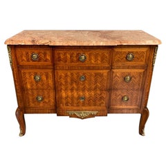 19th Century French Kingwood Commode with Rouge Marble Top and Brass Mounts
