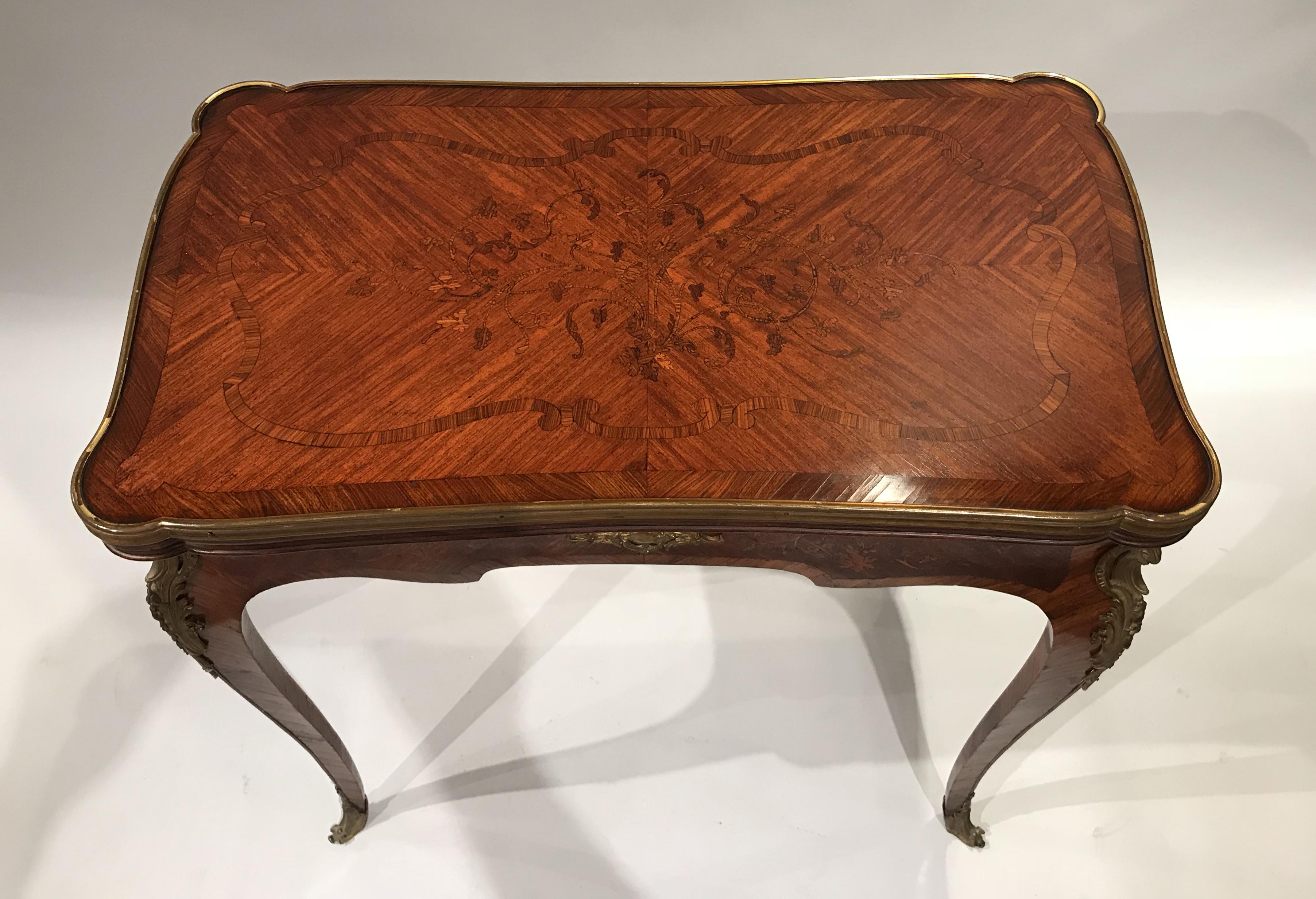 Cast 19th Century French Kingwood Inlaid Games Table in the Manner of Francois Linke