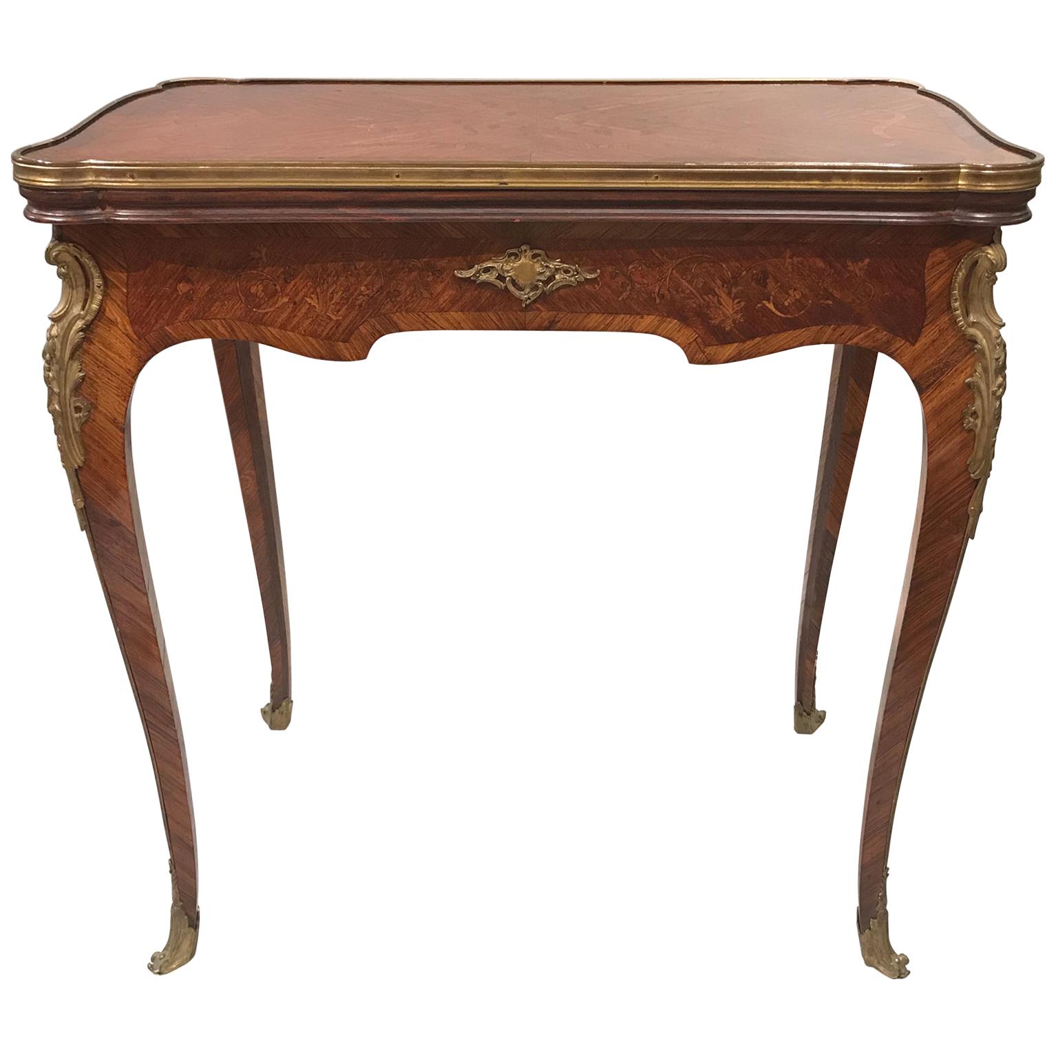 19th Century French Kingwood Inlaid Games Table in the Manner of Francois Linke