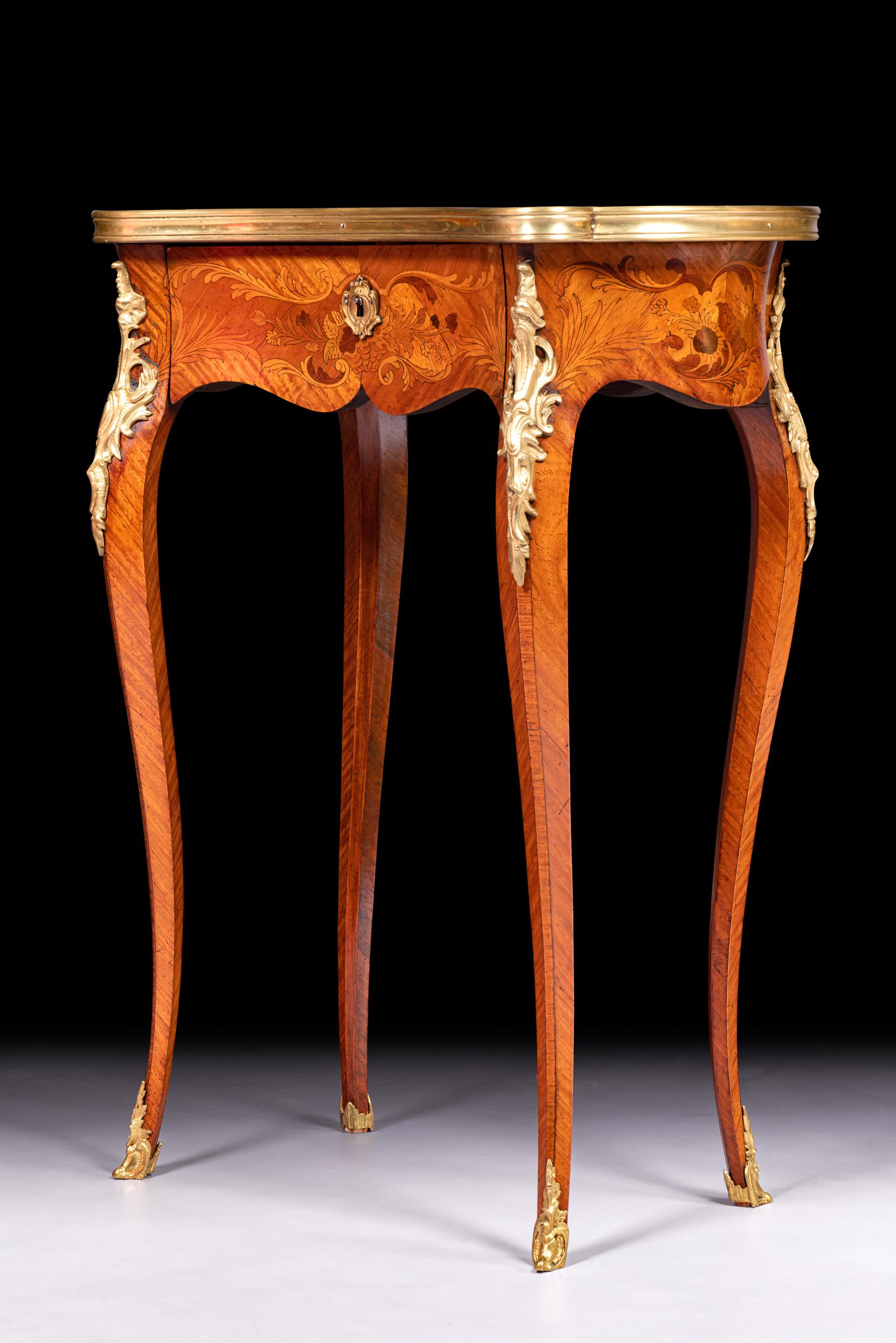 Ormolu 19th Century French Kingwood & Marquetry Side Table /  