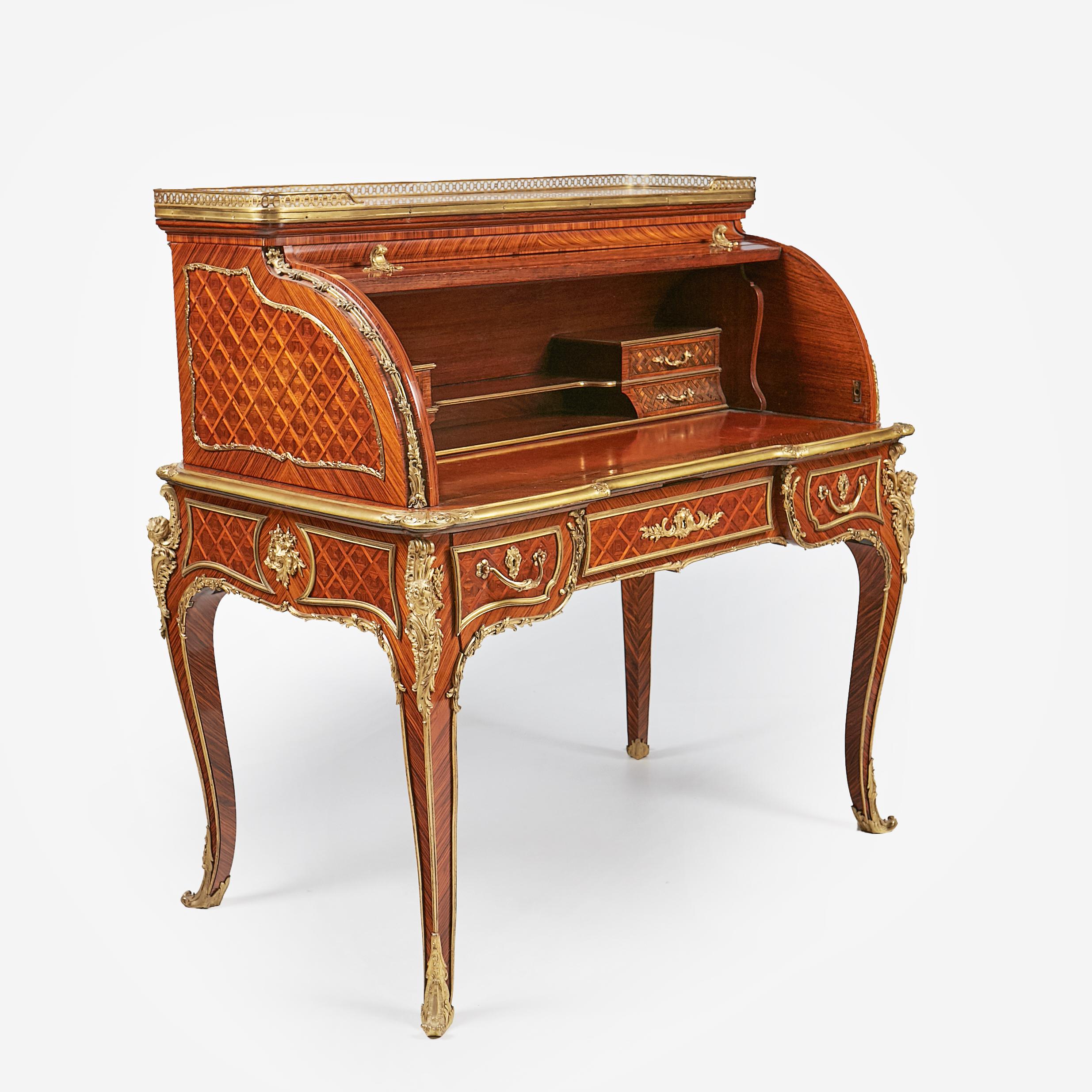 19th Century French Kingwood & Parquetry Bureau à Cylindre Attributed To F.Linke In Excellent Condition For Sale In Dublin, IE