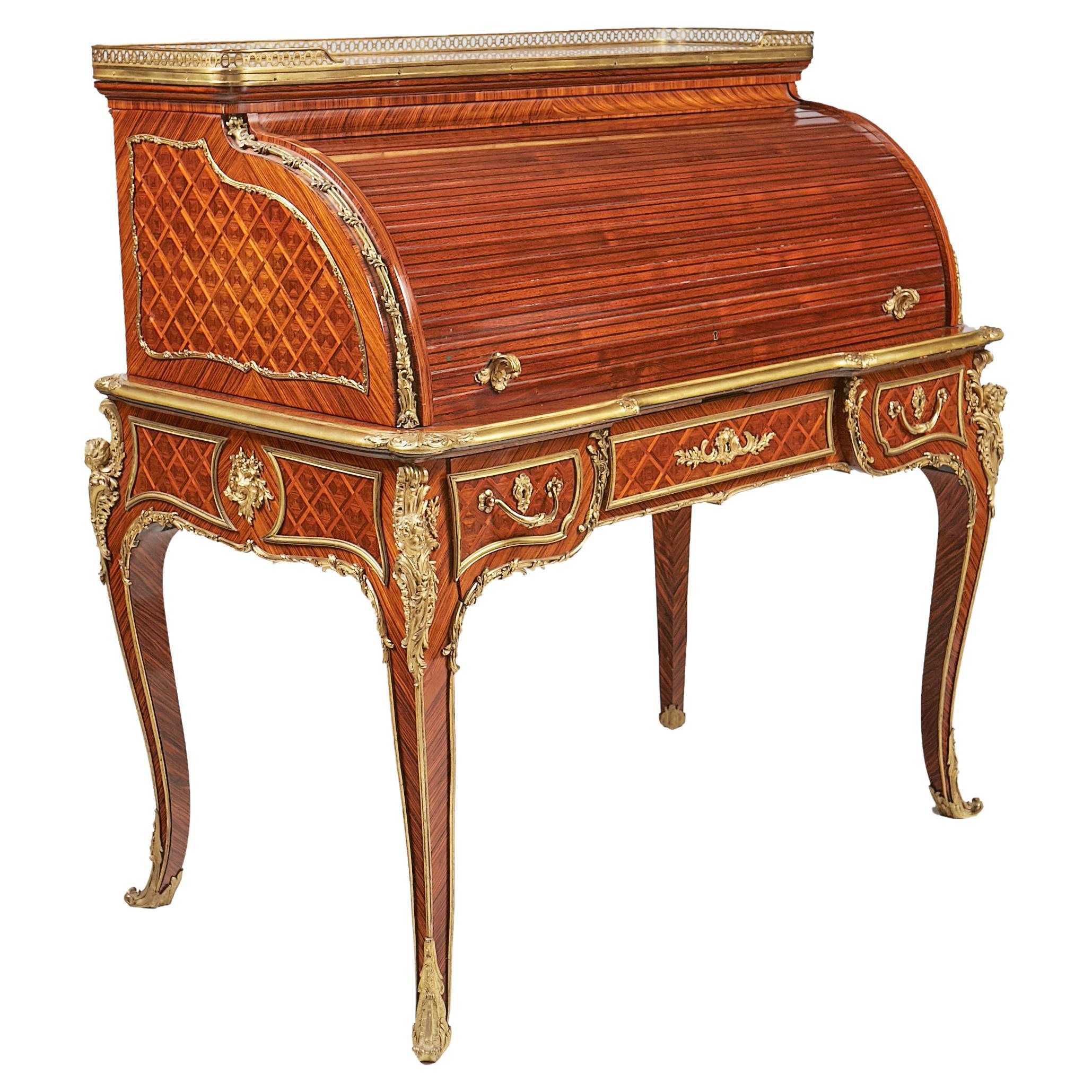 19th Century French Kingwood & Parquetry Bureau à Cylindre Attributed To F.Linke For Sale