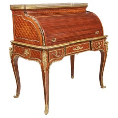 19th Century French Kingwood & Parquetry Bureau à Cylindre Attributed To F.Linke