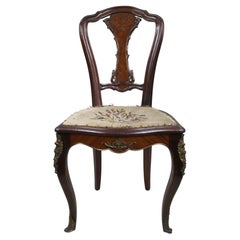 Chaise d'appoint en marqueterie de bois de roi du 19e siècle avec montures en bronze doré