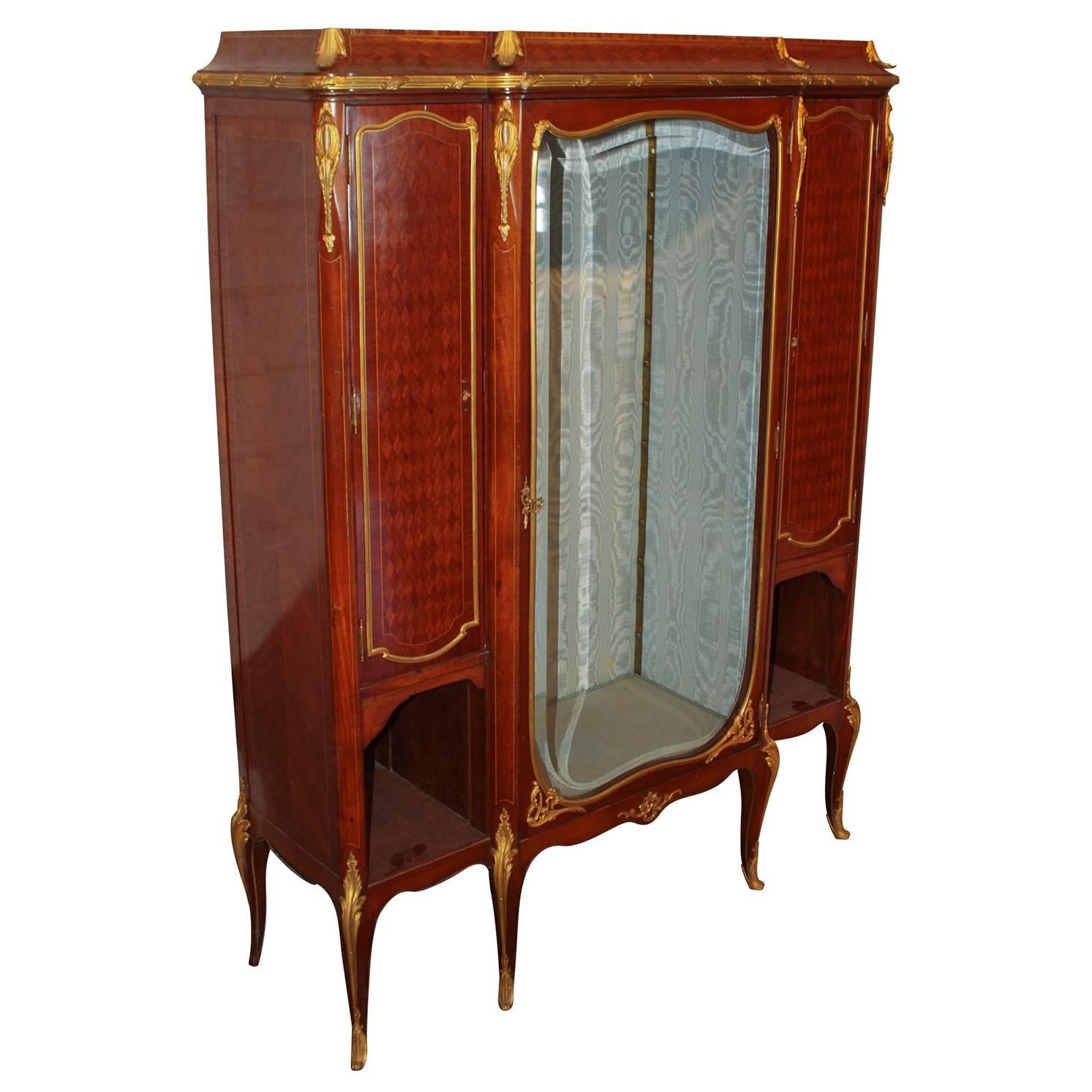 19th Century French Kingwood Parquetry Vitrine Cabinet
