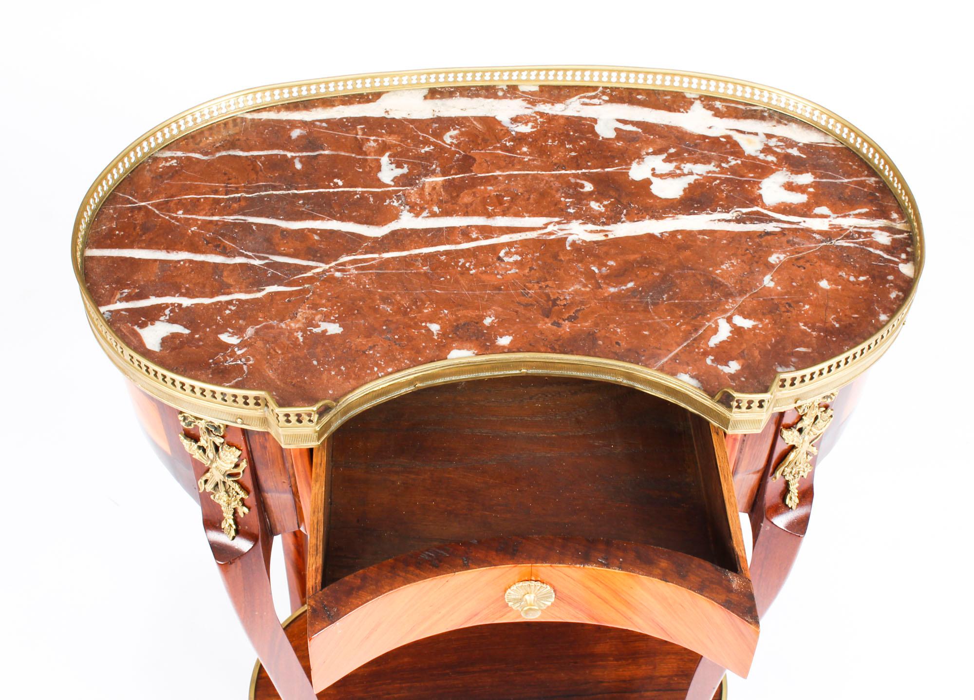 19th Century French Kingwood Satinwood Kidney Shaped Marble Top Side Table 6
