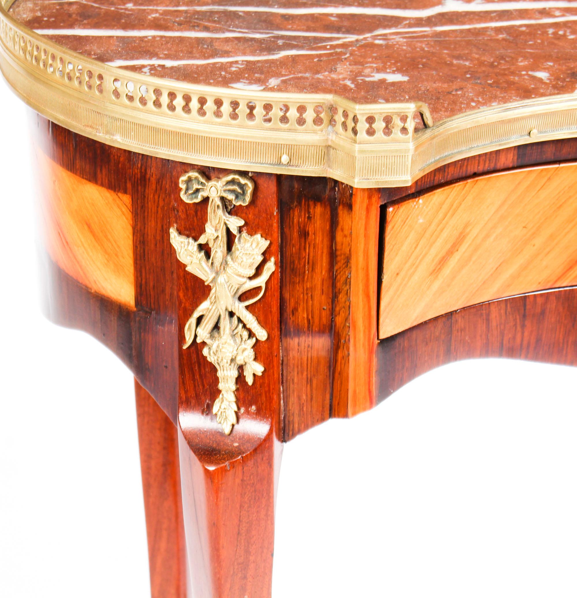 Mid-19th Century 19th Century French Kingwood Satinwood Kidney Shaped Marble Top Side Table