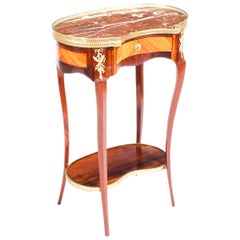 19th Century French Kingwood Satinwood Kidney Shaped Marble Top Side Table