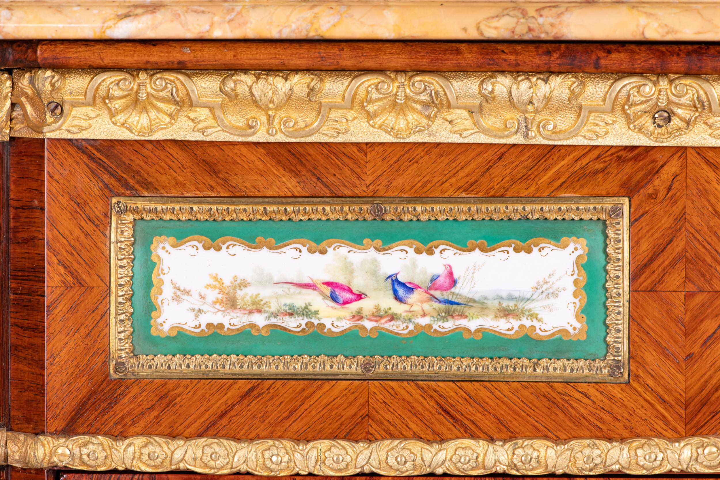 19th Century French Kingwood Serpentine Shaped Credenza With Sienna Marble Top For Sale 2