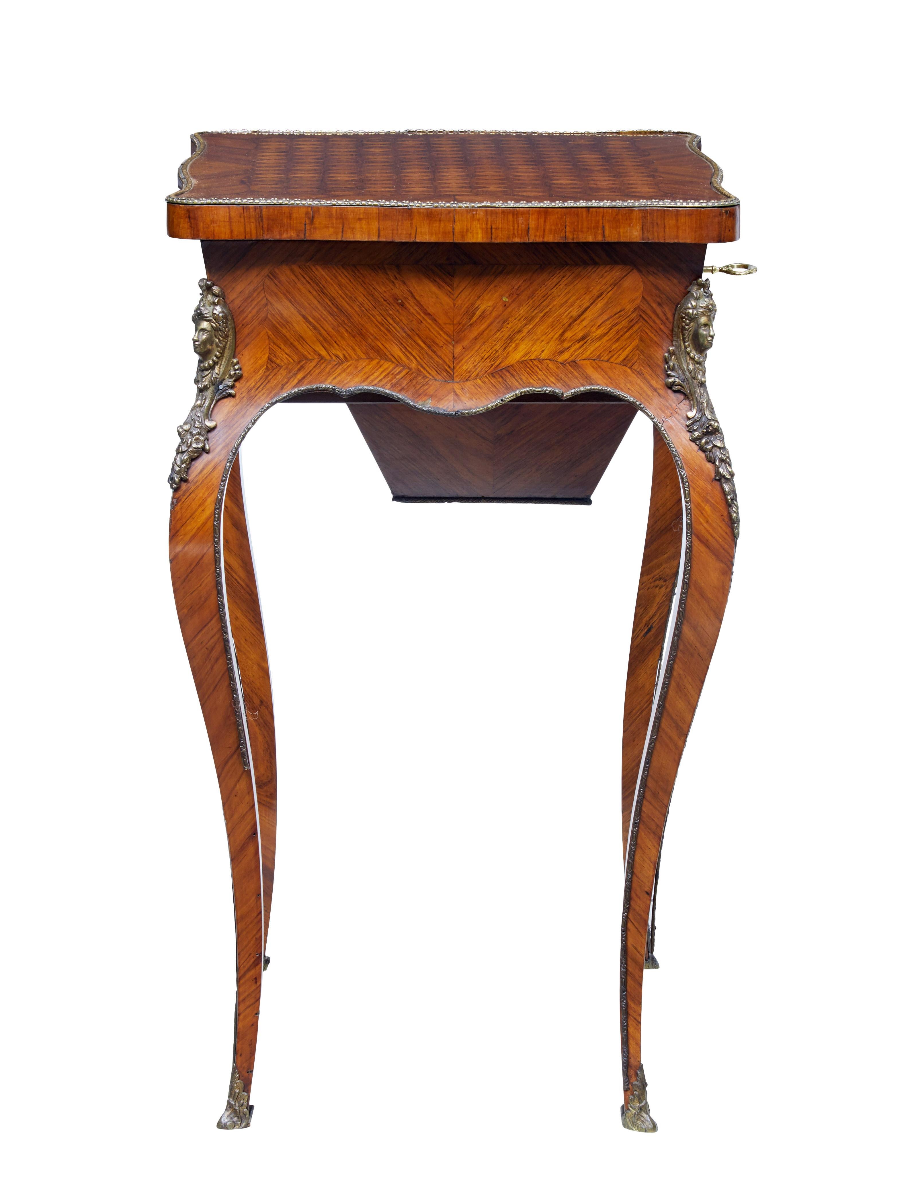 Hand-Carved 19th Century French Kingwood Sewing Table