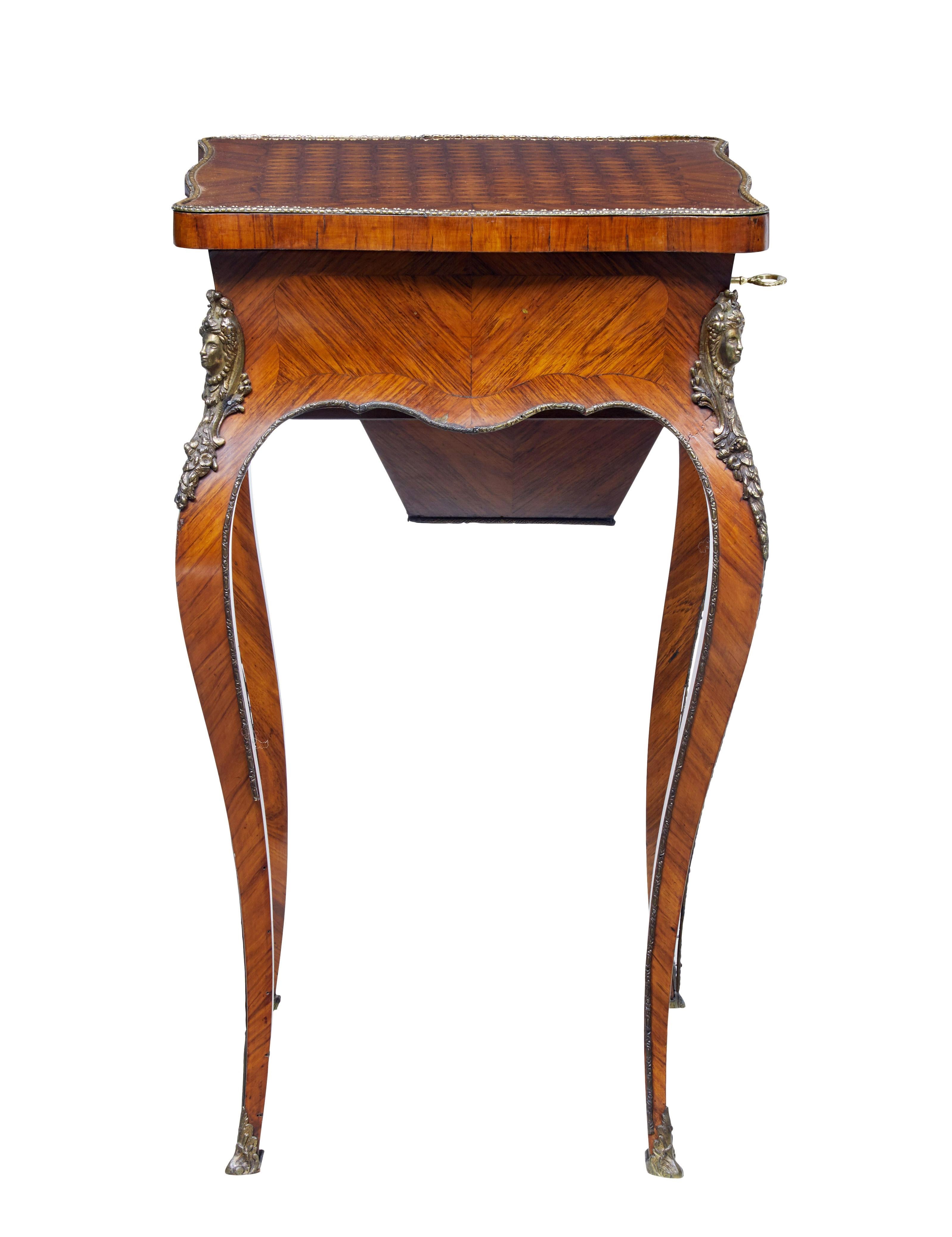 Hand-Carved 19th century French kingwood sewing work table For Sale