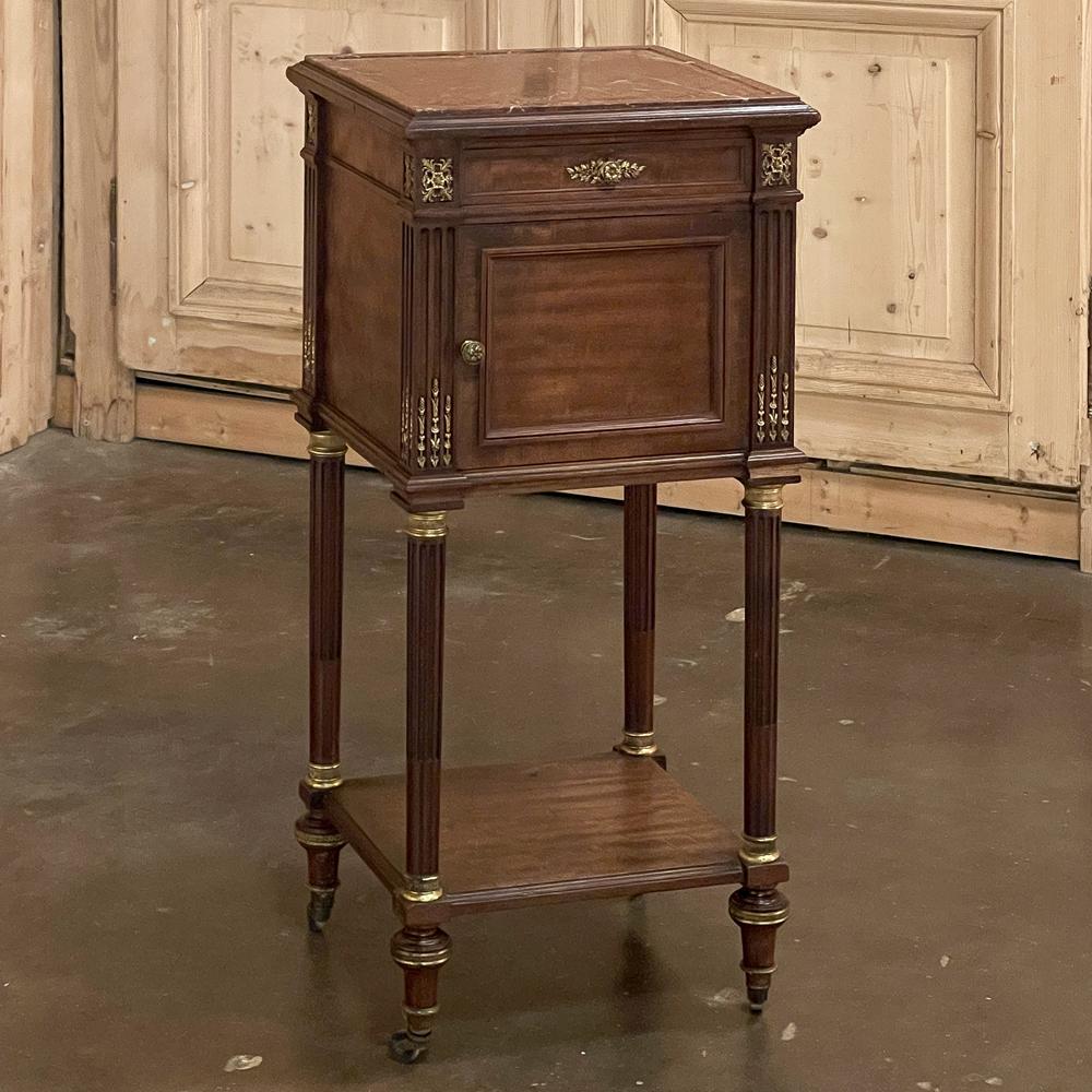 Hand-Crafted 19th Century French Krieger Louis XVI Mahogany Nightstand For Sale