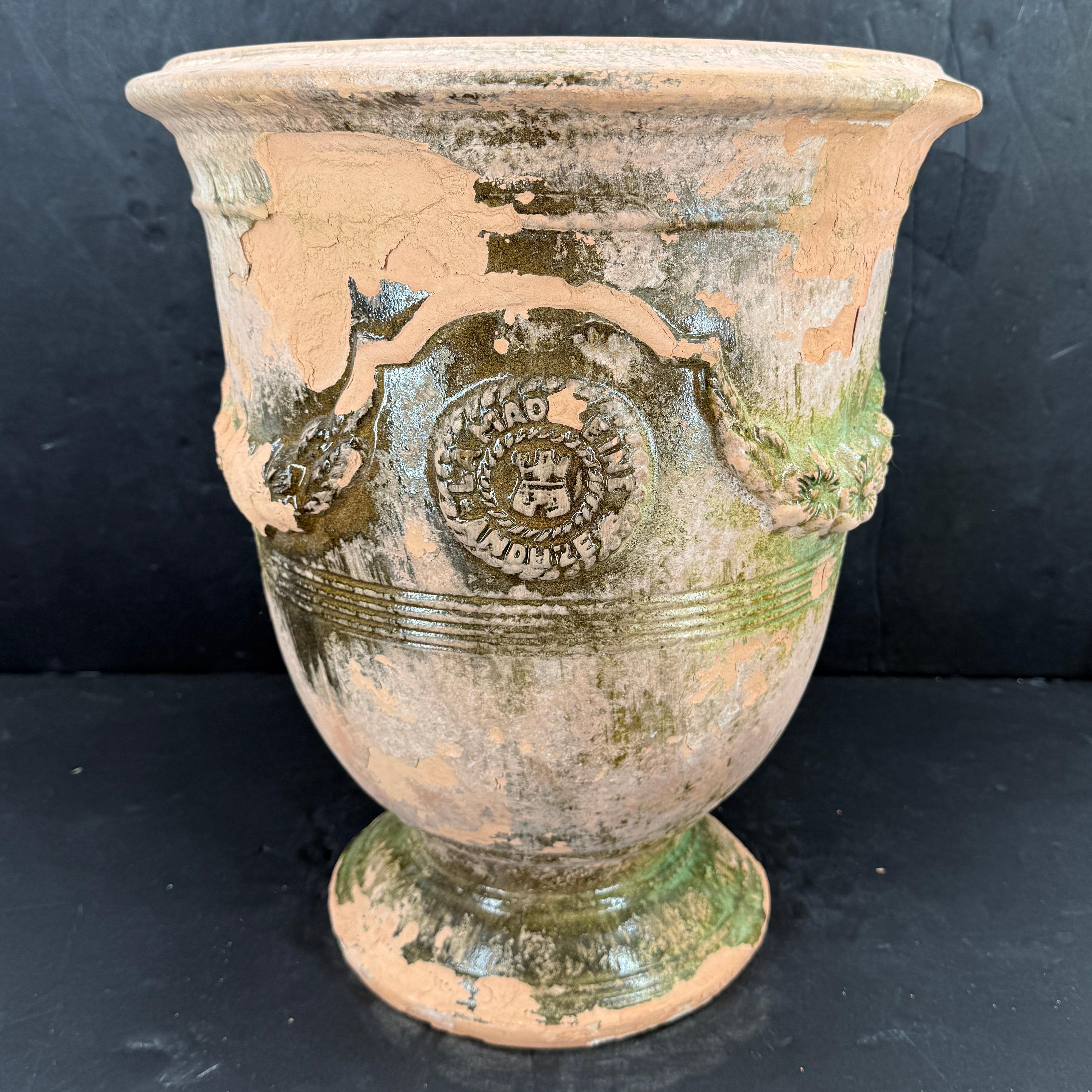 French Provincial 19th Century French La Madeleine Glazed Anduze Planter Urn For Sale