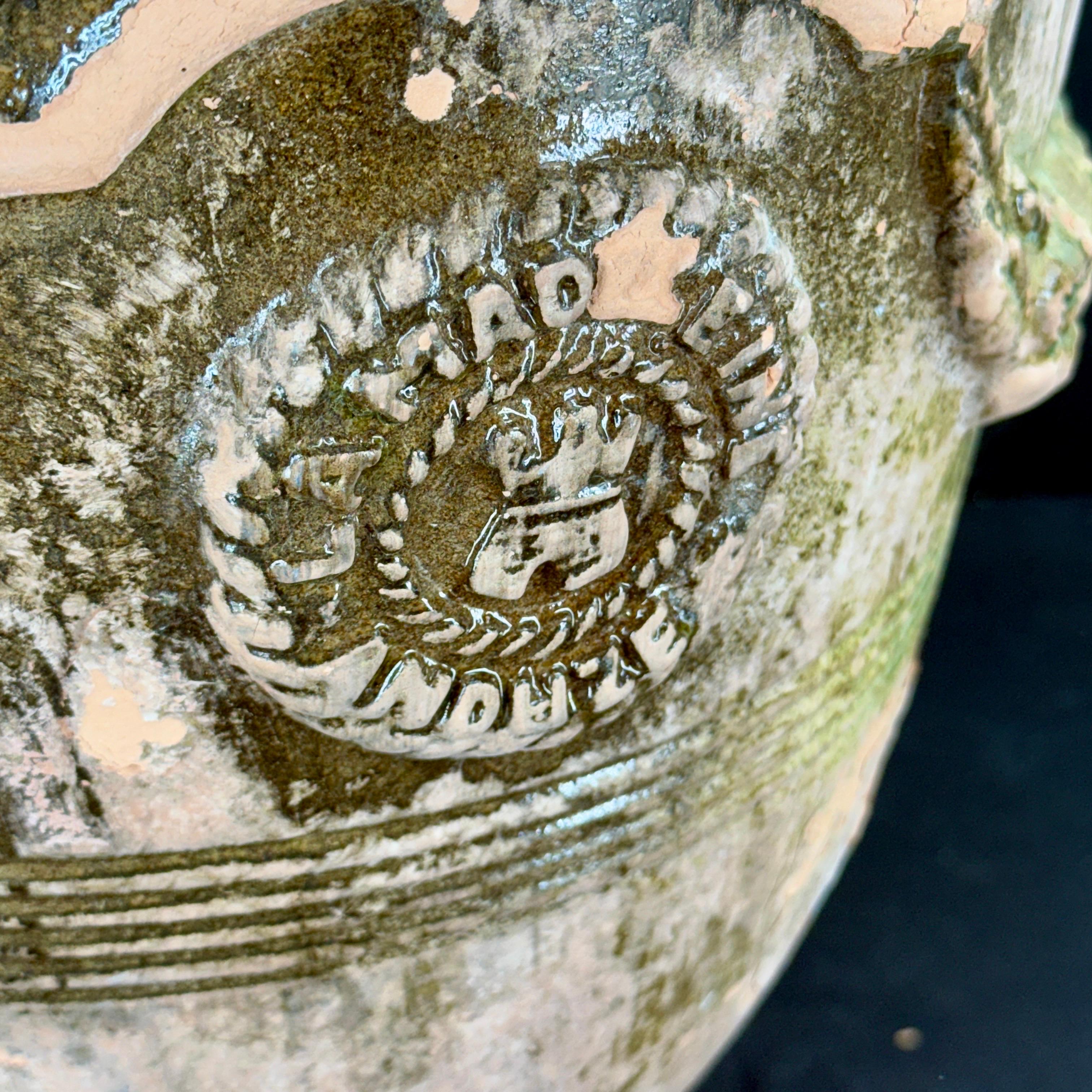 Ceramic 19th Century French La Madeleine Glazed Anduze Planter Urn For Sale