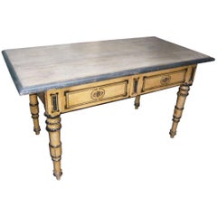 19th Century French Lacquered and Decorated Table with Oak Top, 1890s 19th Century French Lacquered and Decorated Table with Oak Top, 1890s