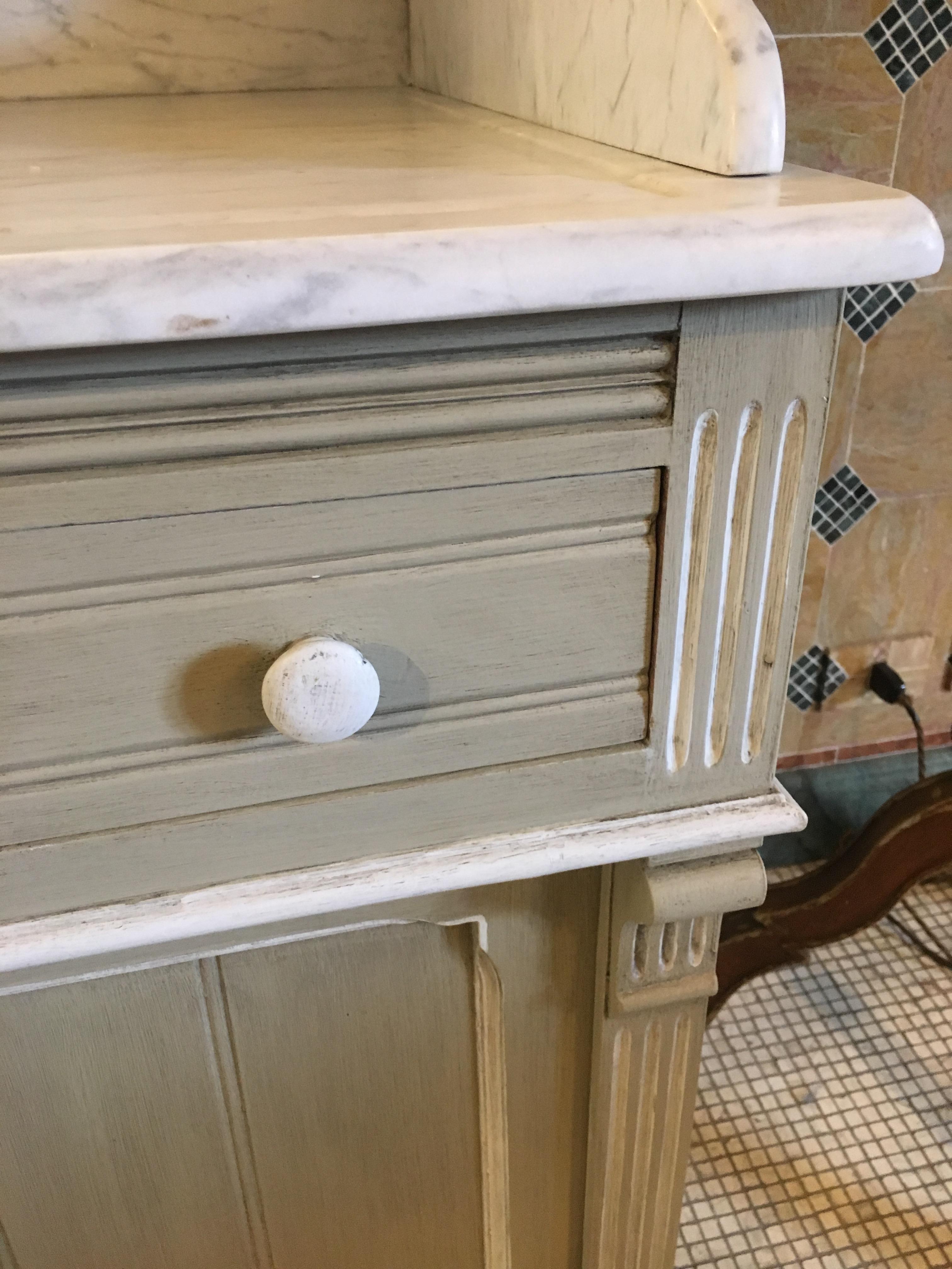 19th Century French Lacquered Cupboard Sink with Carrara Marble Top, 1890s 3