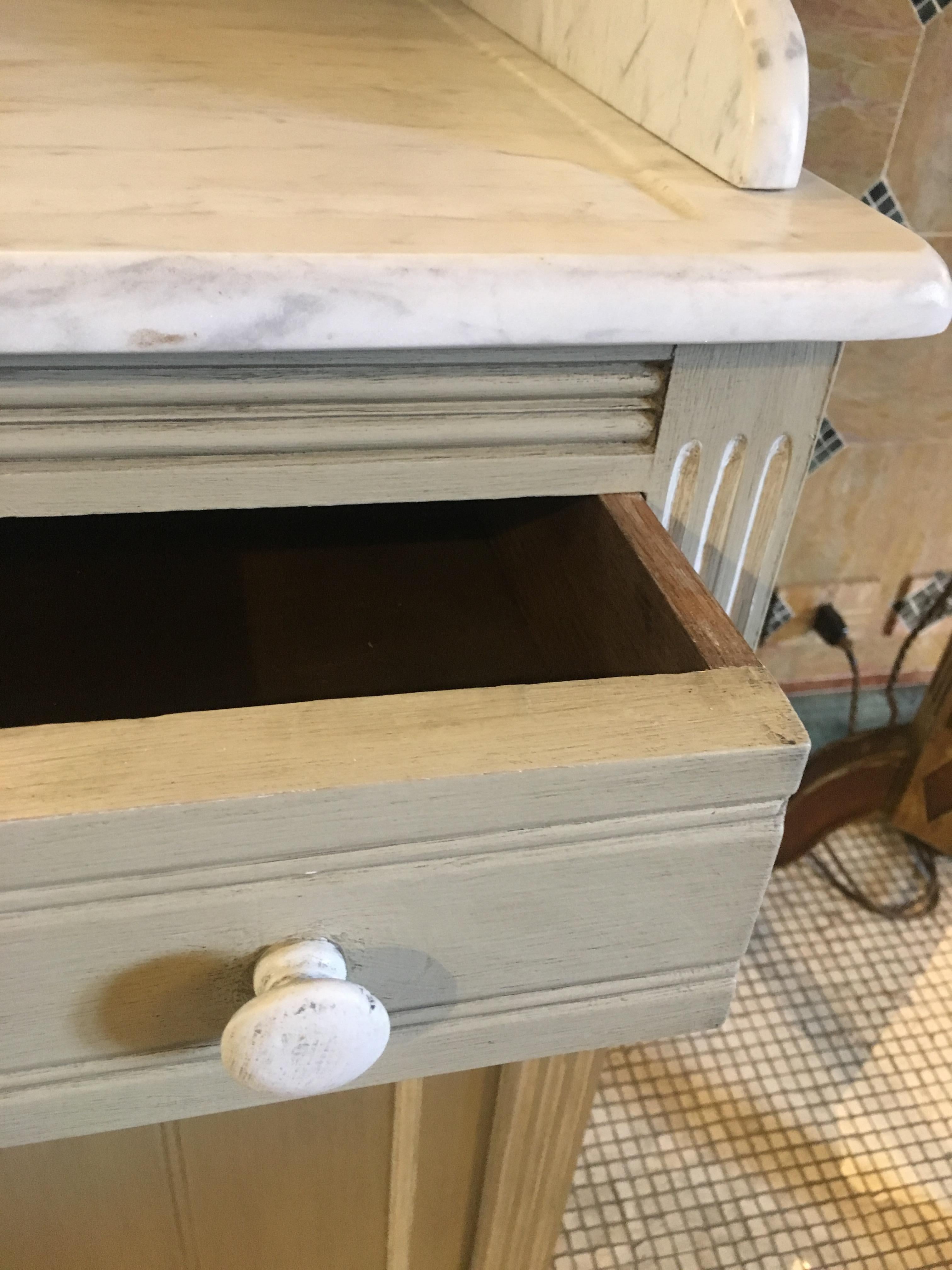 19th Century French Lacquered Cupboard Sink with Carrara Marble Top, 1890s 4