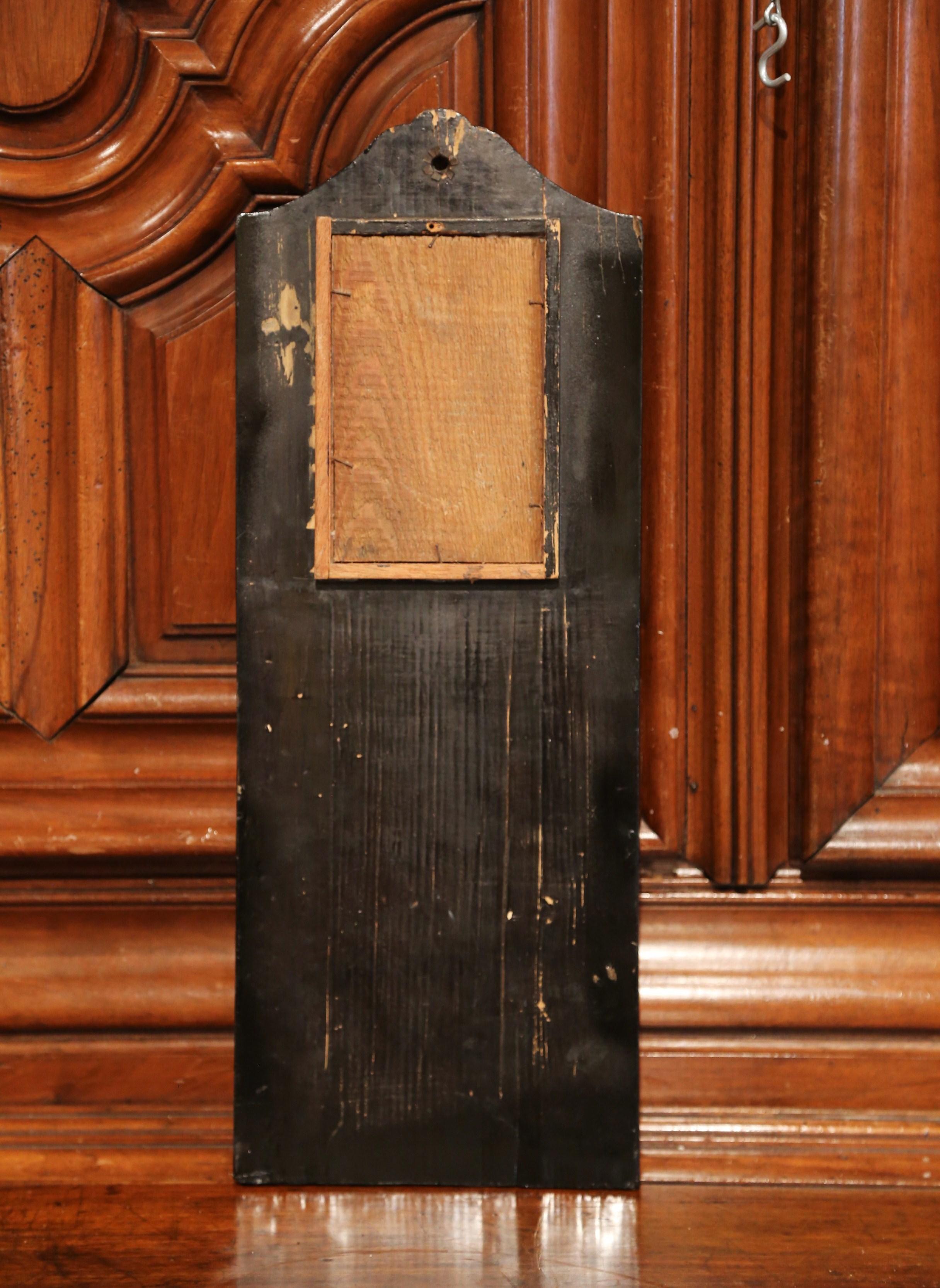 Mercury Glass 19th Century French Lacquered Mirrored Letter Holder with Painted Floral Motifs