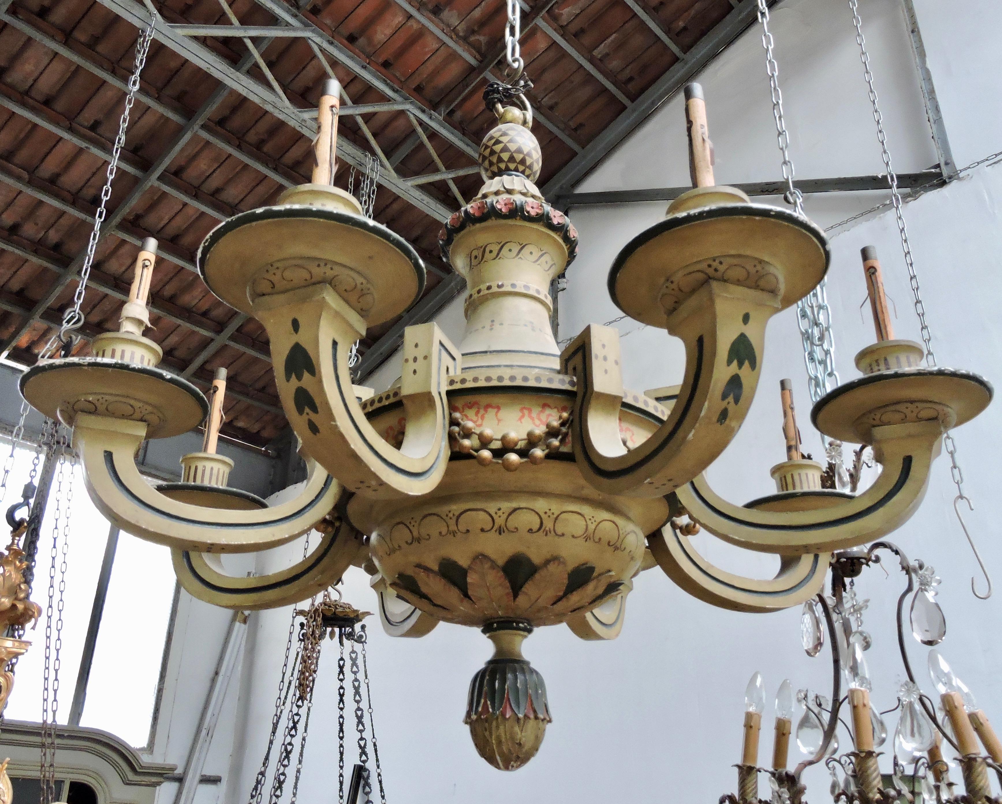 Louis XVI 19th Century French Lacquered Wood Chandelier For Sale