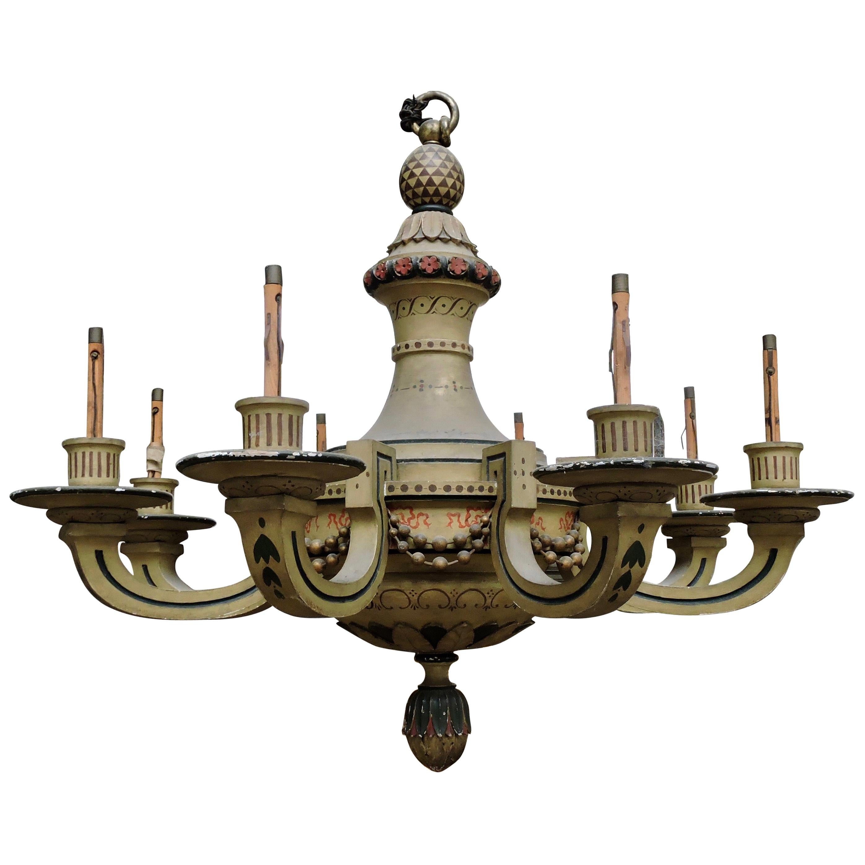 19th Century French Lacquered Wood Chandelier For Sale