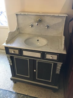 19th Century French Lacquered Wood Cupboard Sink with Carrara Marble Top, 1890s