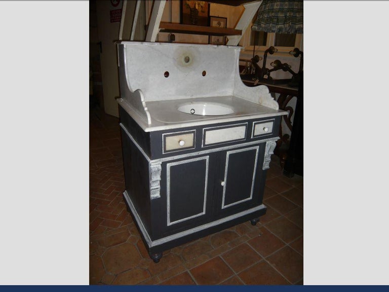 19th Century French Lacquered Wood Cupboard Sink with Carrara Marble ...