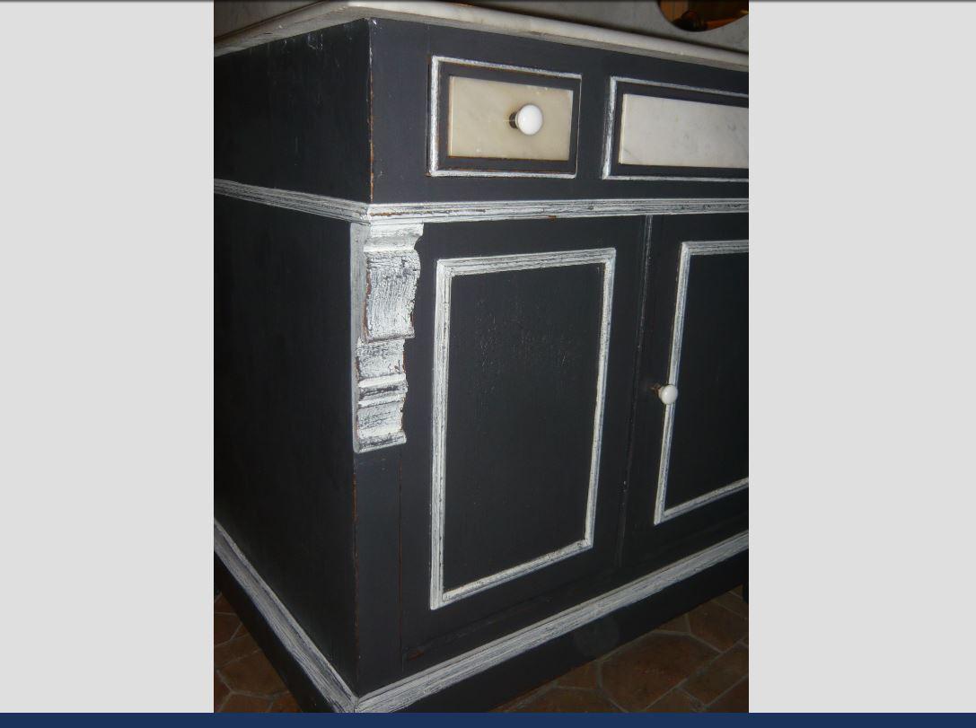 Victorian 19th Century French Lacquered Wood Cupboard Sink with Carrara Marble Top, 1890s For Sale