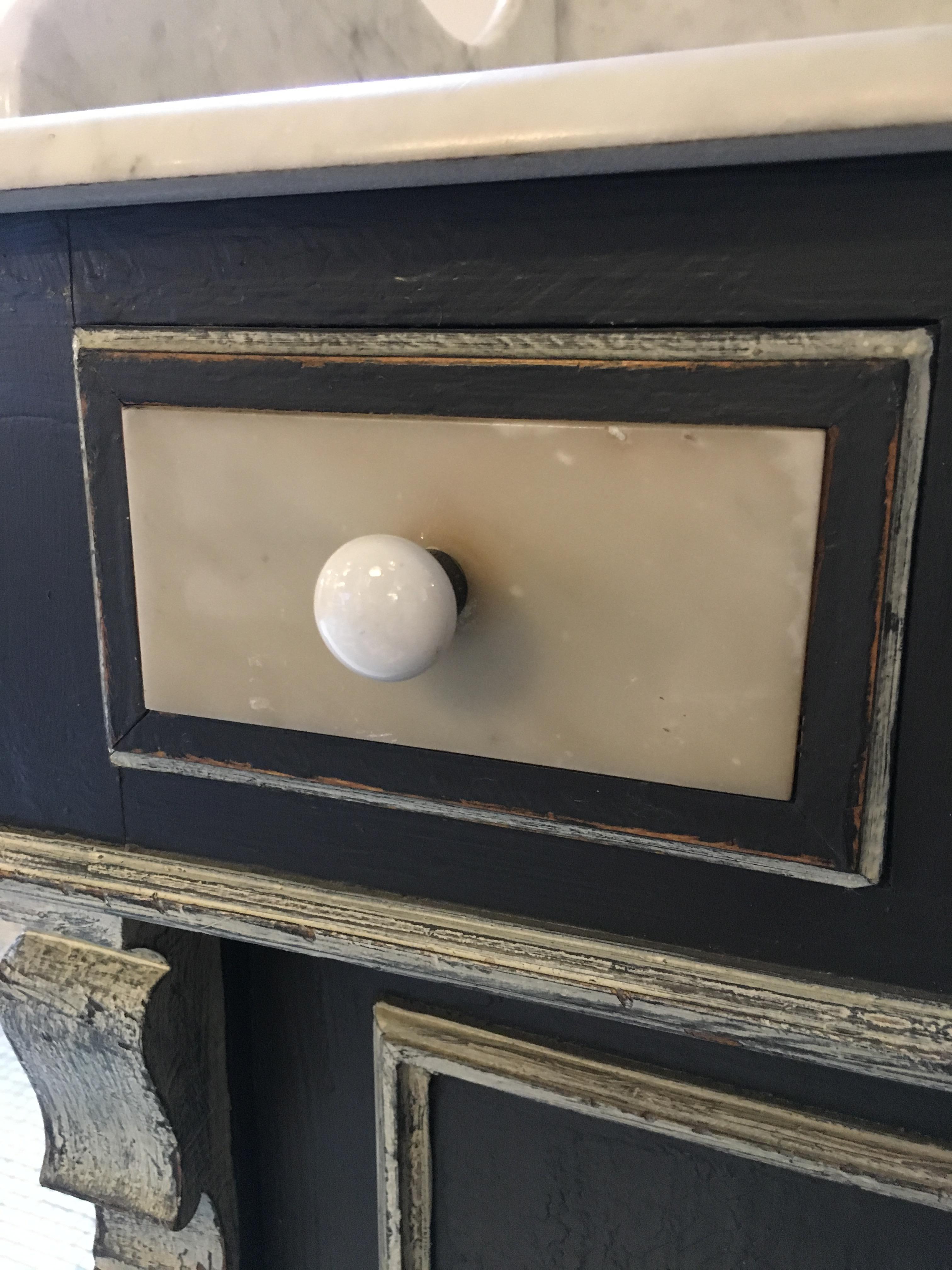 Late 19th Century 19th Century French Lacquered Wood Cupboard Sink with Carrara Marble Top, 1890s For Sale