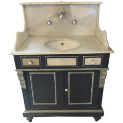 19th Century French Lacquered Wood Cupboard Sink with Carrara Marble Top, 1890s
