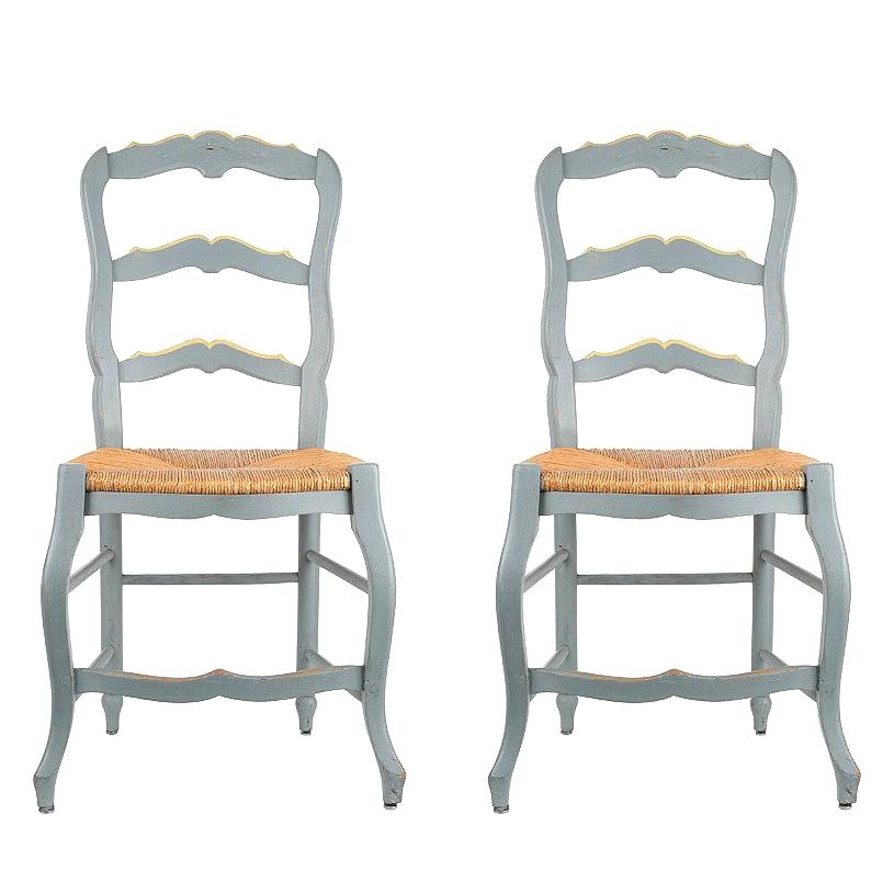 19th Century French Ladder Back Chairs, Set of Two Chairs